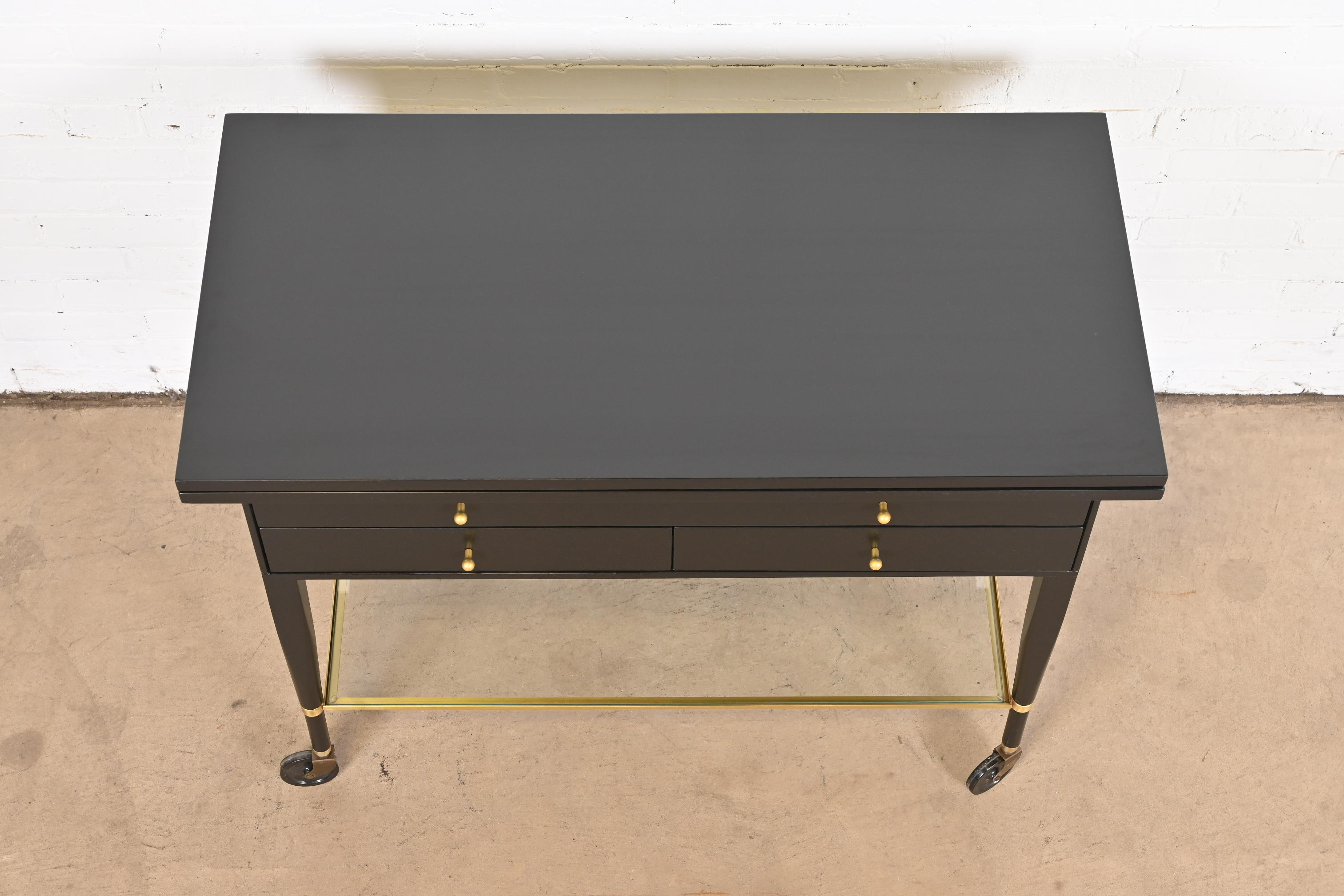 Paul McCobb for Directional Mid-Century Modern Black Lacquered Flip Top Server Bar Cart, Newly Refinished - Image 6