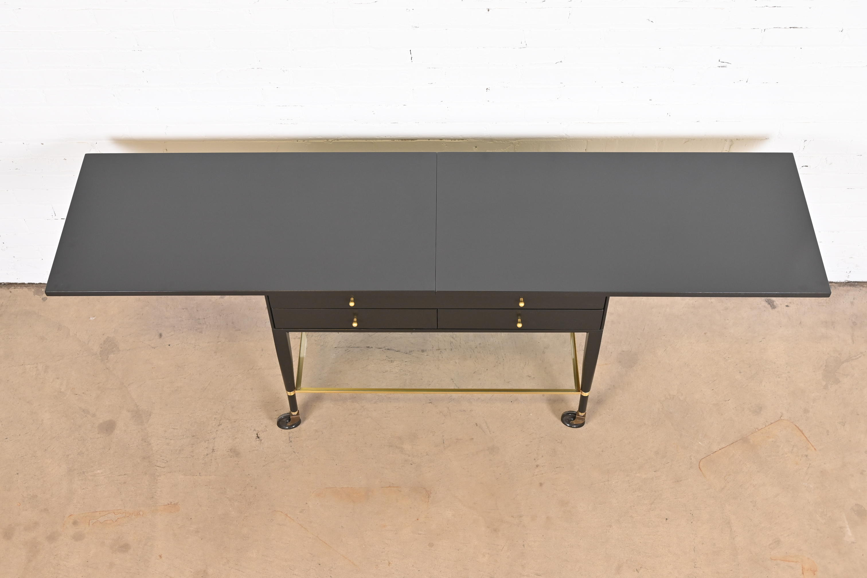 Paul McCobb for Directional Mid-Century Modern Black Lacquered Flip Top Server Bar Cart, Newly Refinished - Image 7