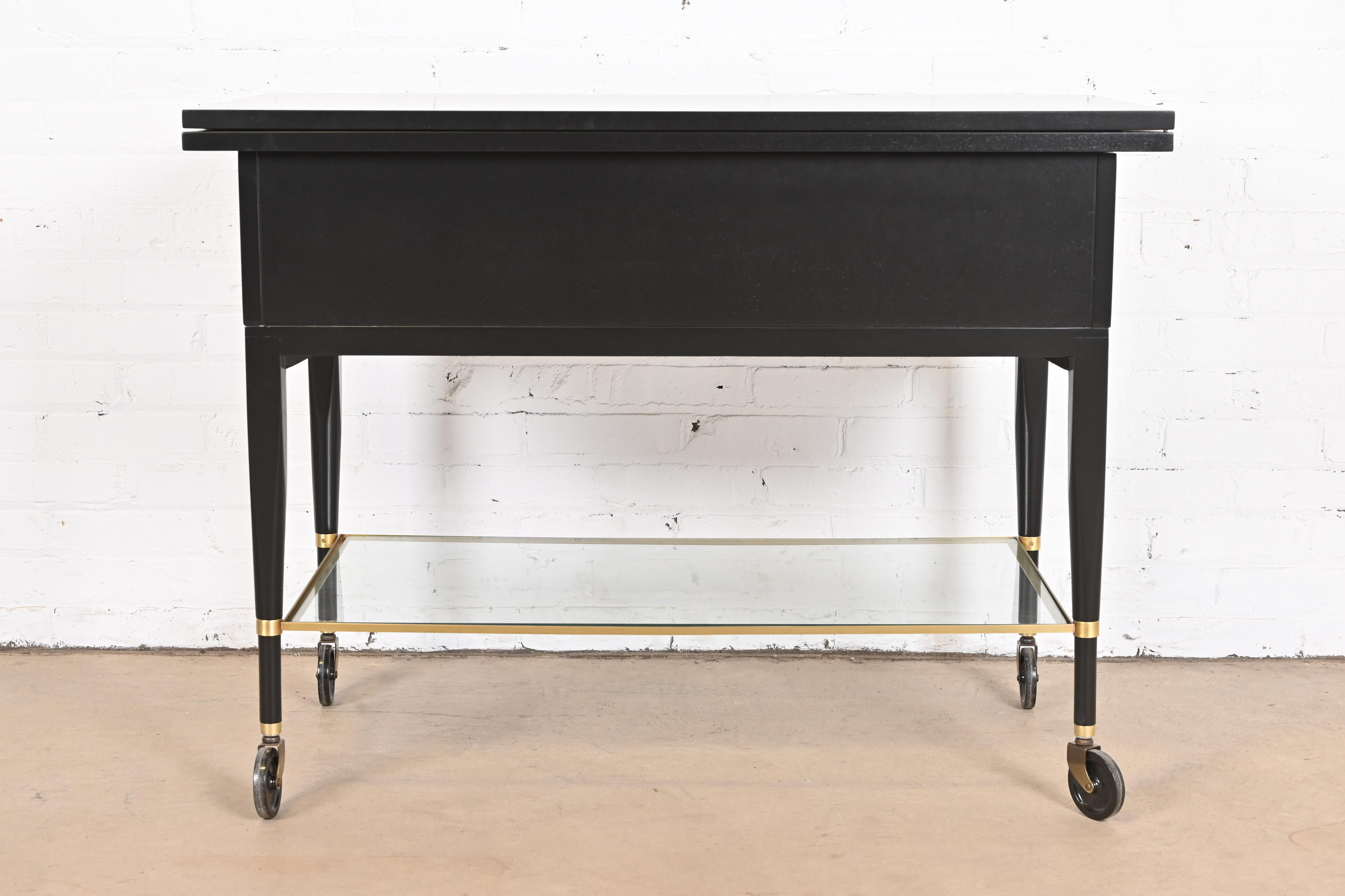 Paul McCobb for Directional Mid-Century Modern Black Lacquered Flip Top Server Bar Cart, Newly Refinished - Image 12