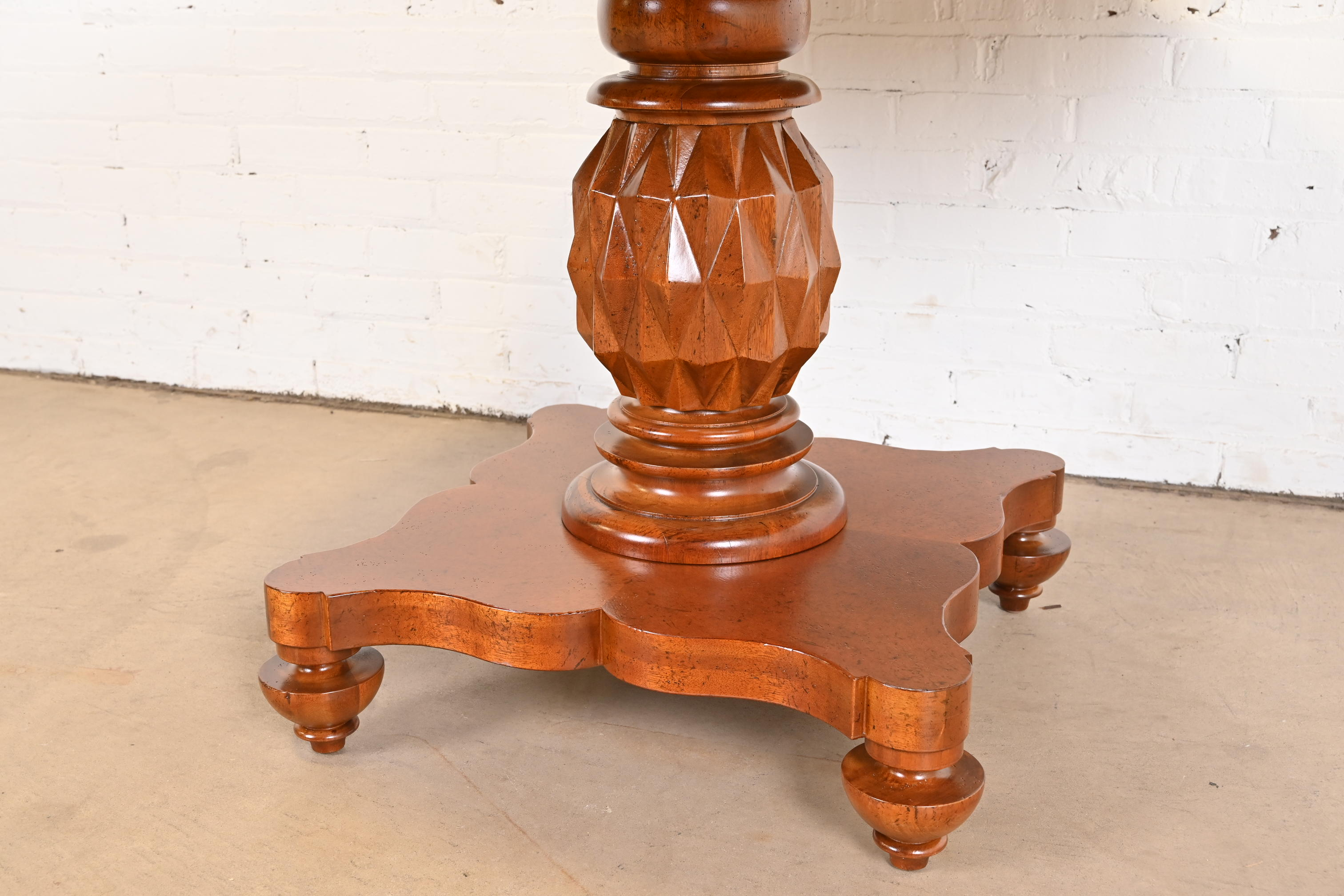 Baker Furniture Italian Empire Carved Mahogany Pedestal Center Table or Breakfast Table, Newly Refinished - Image 9