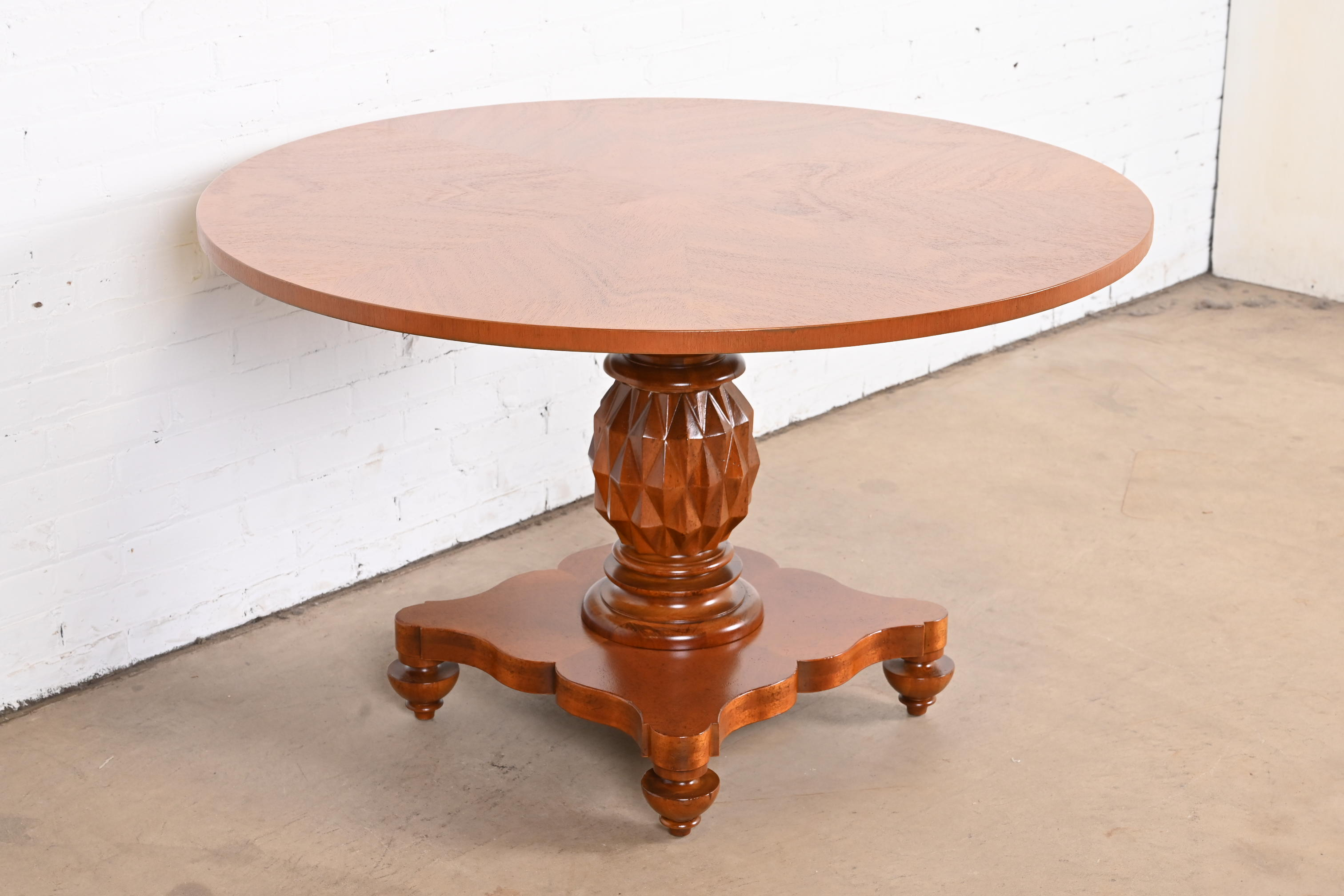 Baker Furniture Italian Empire Carved Mahogany Pedestal Center Table or Breakfast Table, Newly Refinished - Image 5