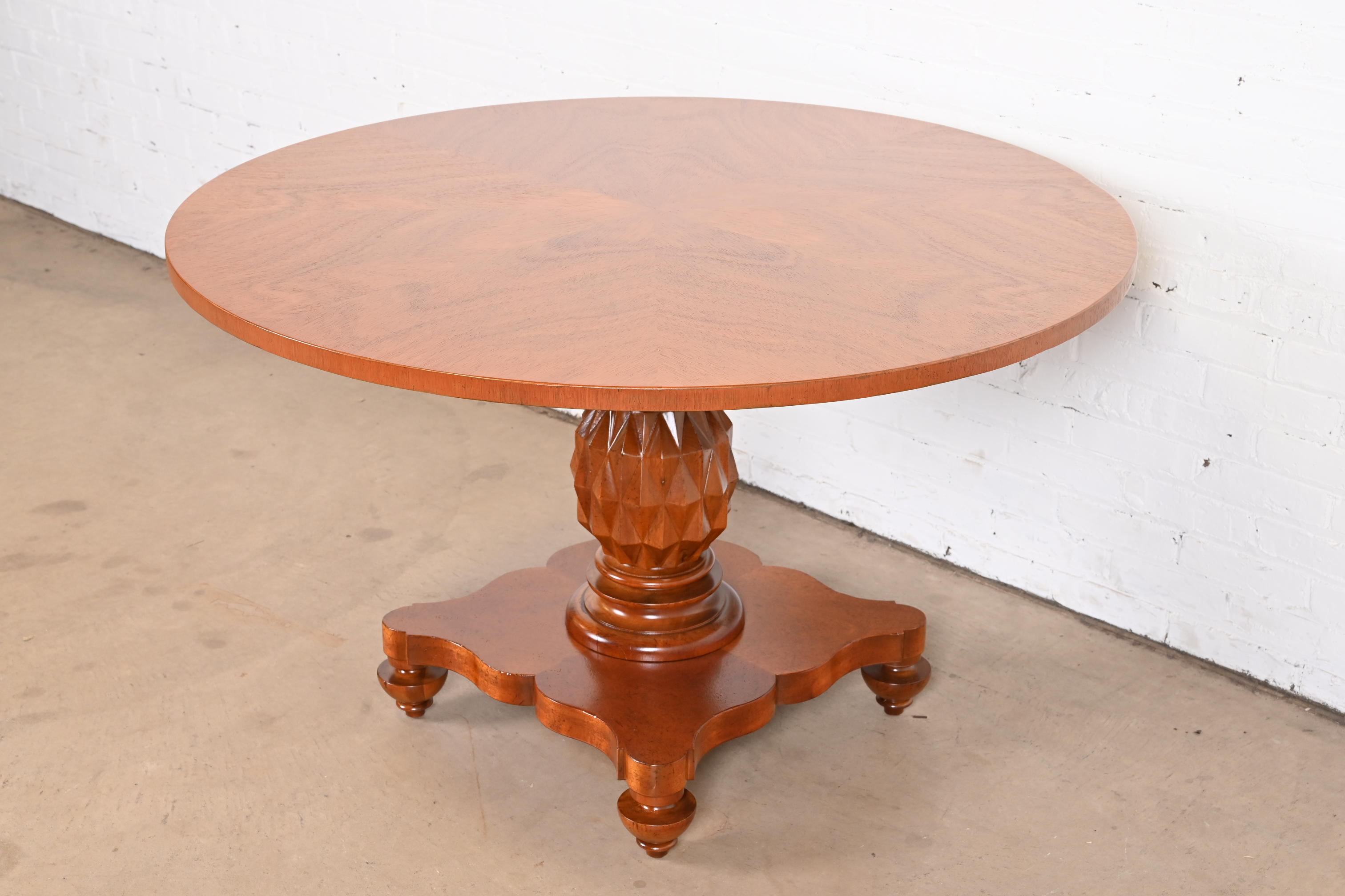 Baker Furniture Italian Empire Carved Mahogany Pedestal Center Table or Breakfast Table, Newly Refinished - Image 3