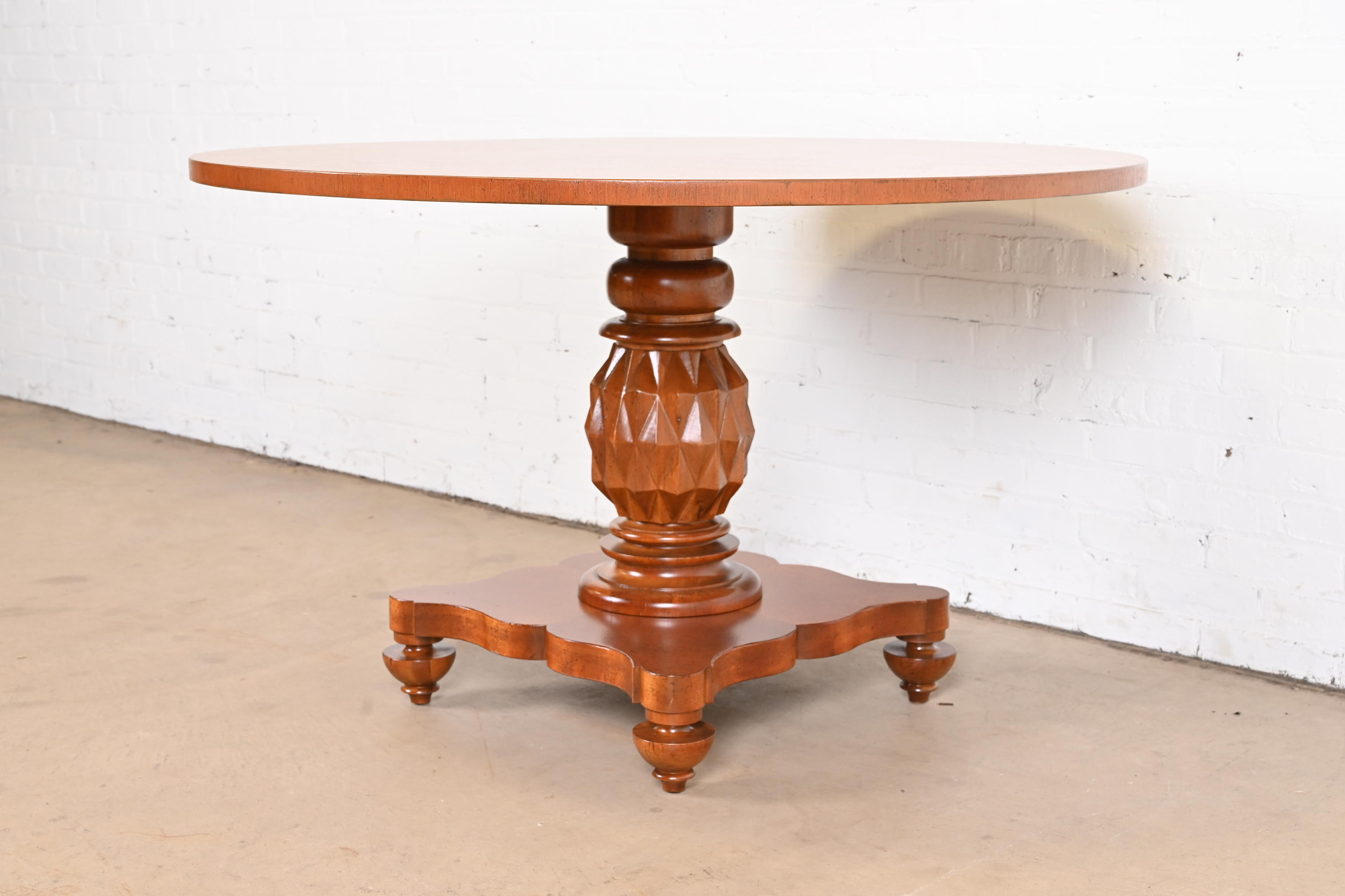 Baker Furniture Italian Empire Carved Mahogany Pedestal Center Table or Breakfast Table, Newly Refinished - Image 4
