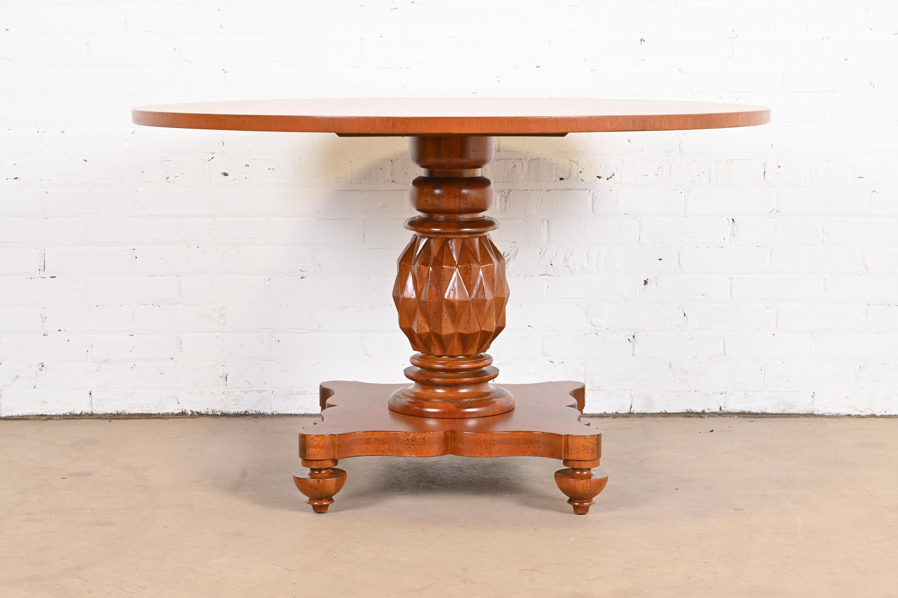 Baker Furniture Italian Empire Carved Mahogany Pedestal Center Table or Breakfast Table, Newly Refinished - Image 2