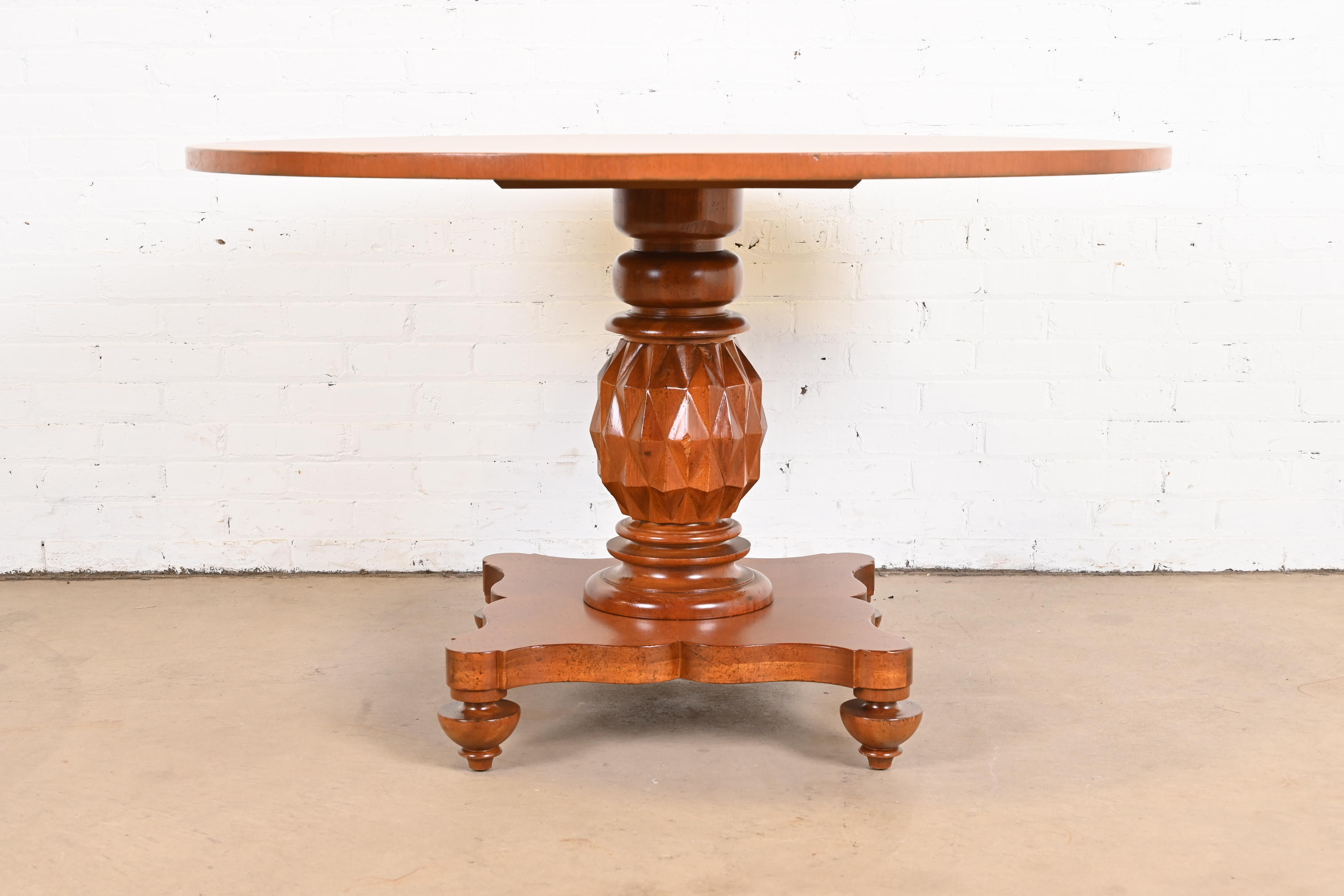 Baker Furniture Italian Empire Carved Mahogany Pedestal Center Table or Breakfast Table, Newly Refinished - Image 10
