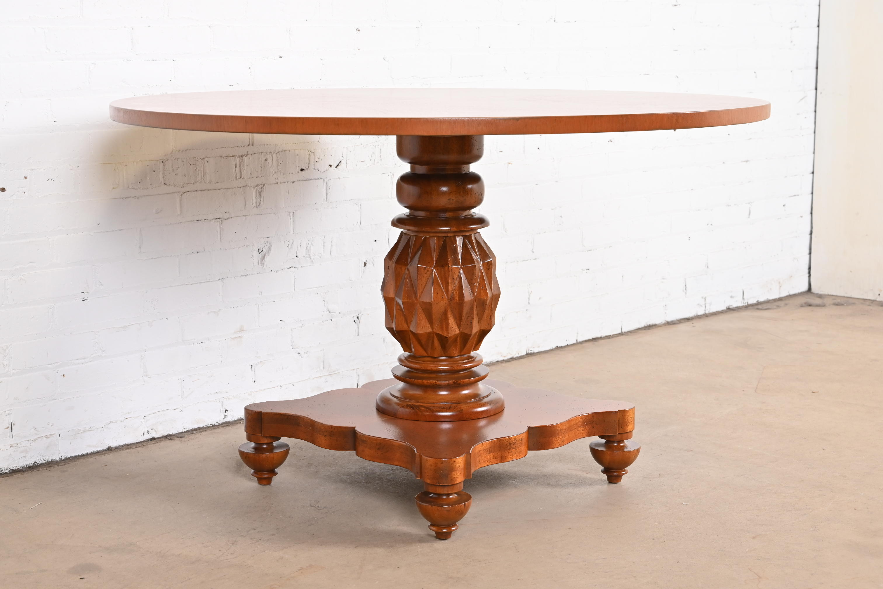 Baker Furniture Italian Empire Carved Mahogany Pedestal Center Table or Breakfast Table, Newly Refinished - Image 6