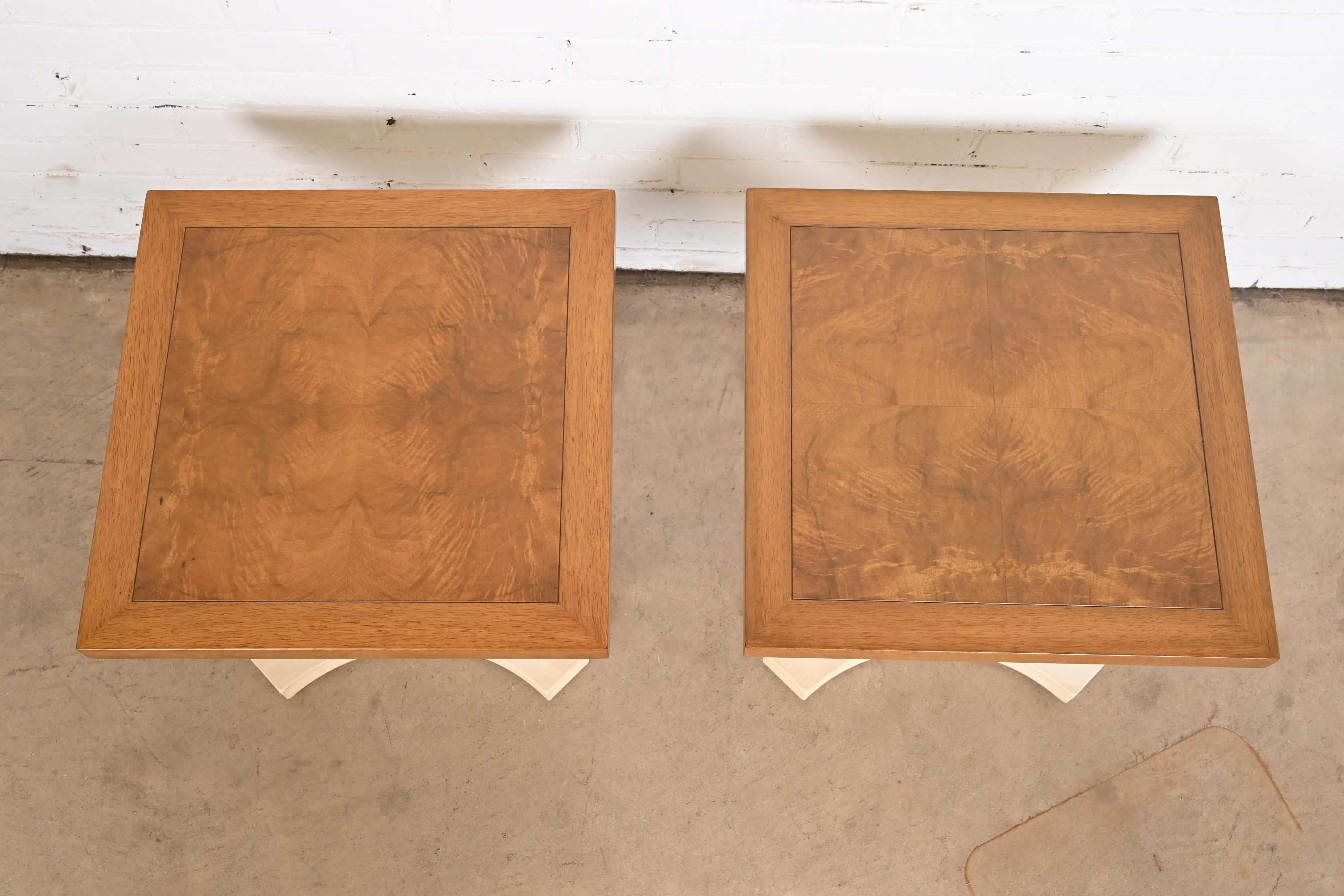 Baker Furniture Mid-Century Hollywood Regency Burled Walnut and Parcel Painted Side Tables, Pair - Image 7