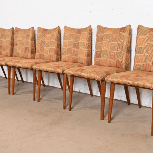 Bert England for Johnson Furniture Mid-Century Modern Walnut Upholstered Dining Chairs, Set of Six