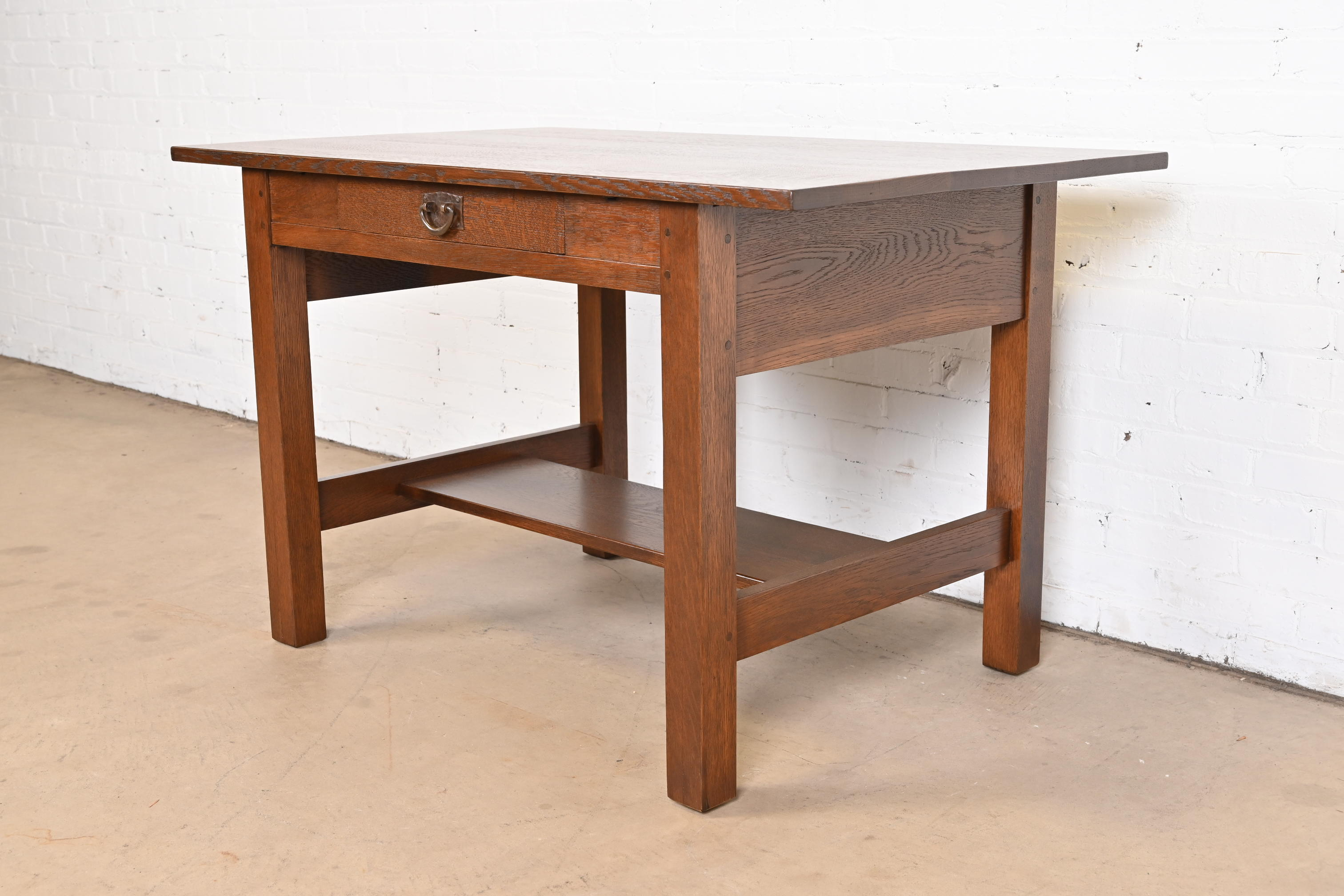 Gustav Stickley Mission Oak Arts & Crafts Writing Desk or Library Table, Circa 1900