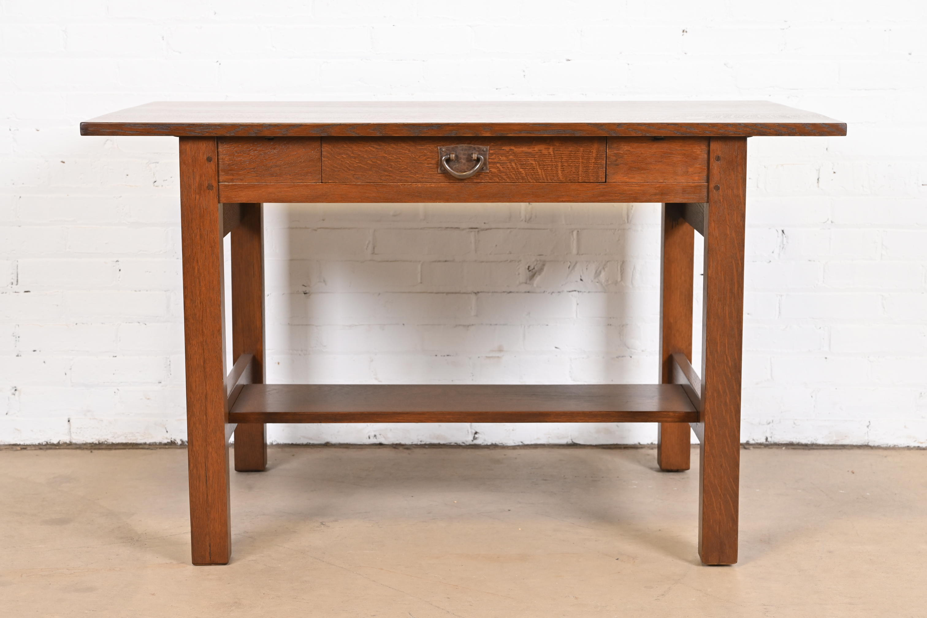 Gustav Stickley Mission Oak Arts & Crafts Writing Desk or Library Table, Circa 1900 - Image 6