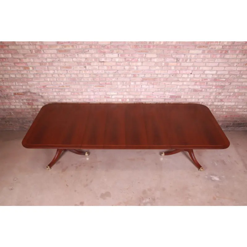 Kindel Furniture Georgian Mahogany Double Pedestal Extension Dining Table, Newly Refinished - Image 6