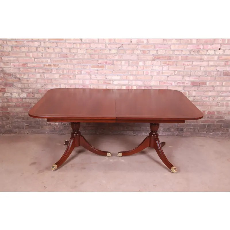 Kindel Furniture Georgian Mahogany Double Pedestal Extension Dining Table, Newly Refinished - Image 8