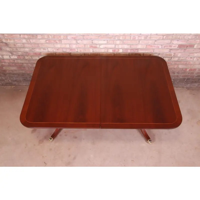 Kindel Furniture Georgian Mahogany Double Pedestal Extension Dining Table, Newly Refinished - Image 9