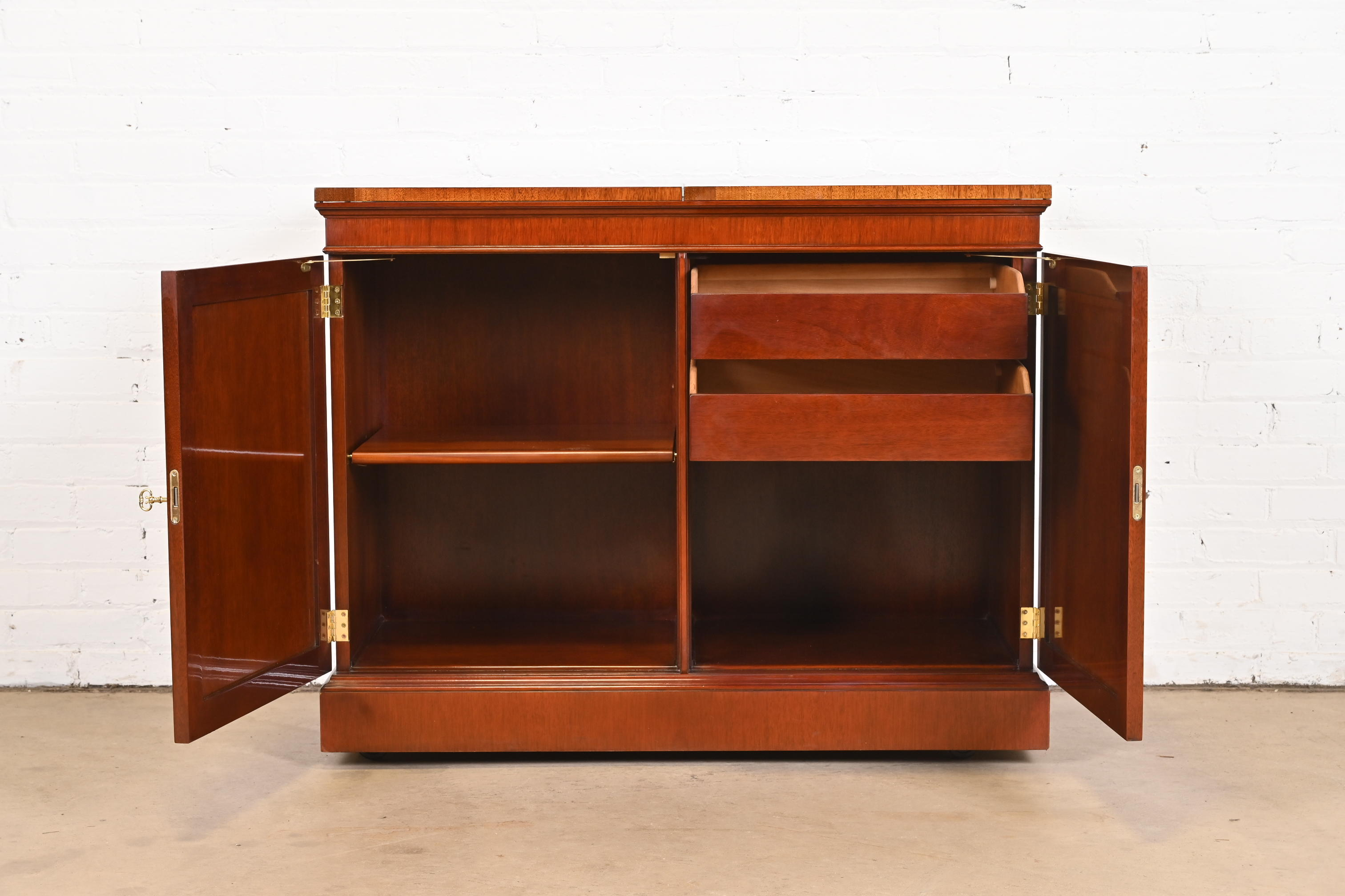 Kindel Furniture Regency Mahogany Flip Top Rolling Bar Cabinet - Image 5