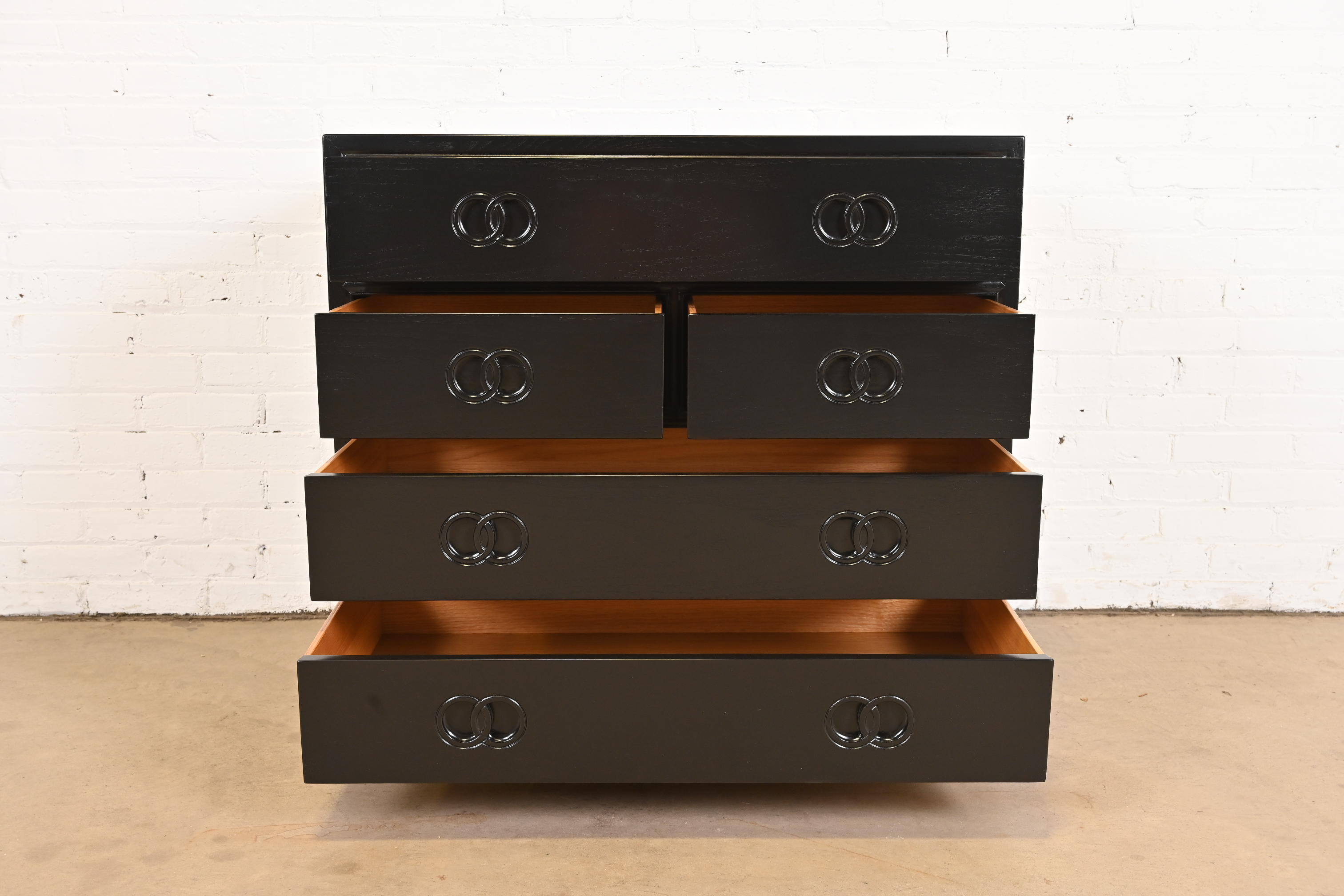Michael Taylor for Baker Far East Collection Black Lacquered Dresser Chest, Newly Refinished - Image 5