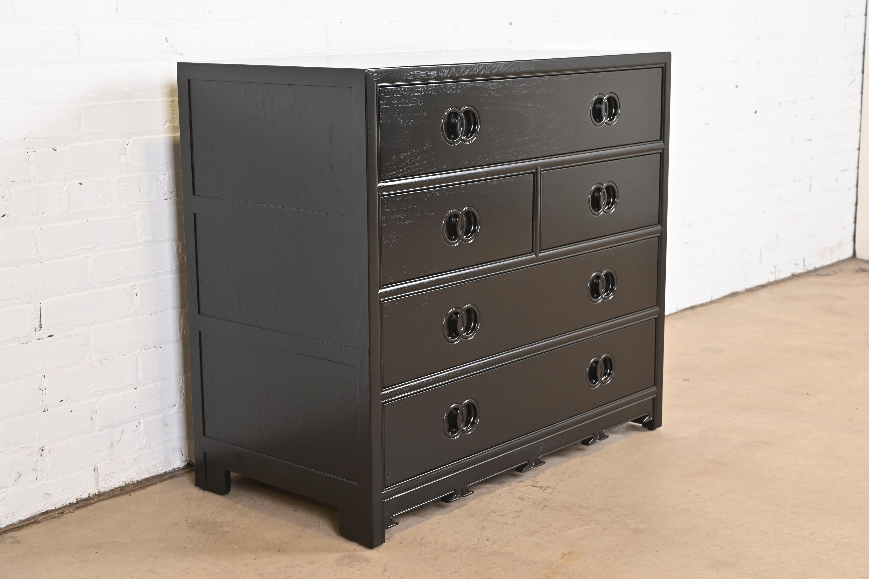 Michael Taylor for Baker Far East Collection Black Lacquered Dresser Chest, Newly Refinished - Image 4
