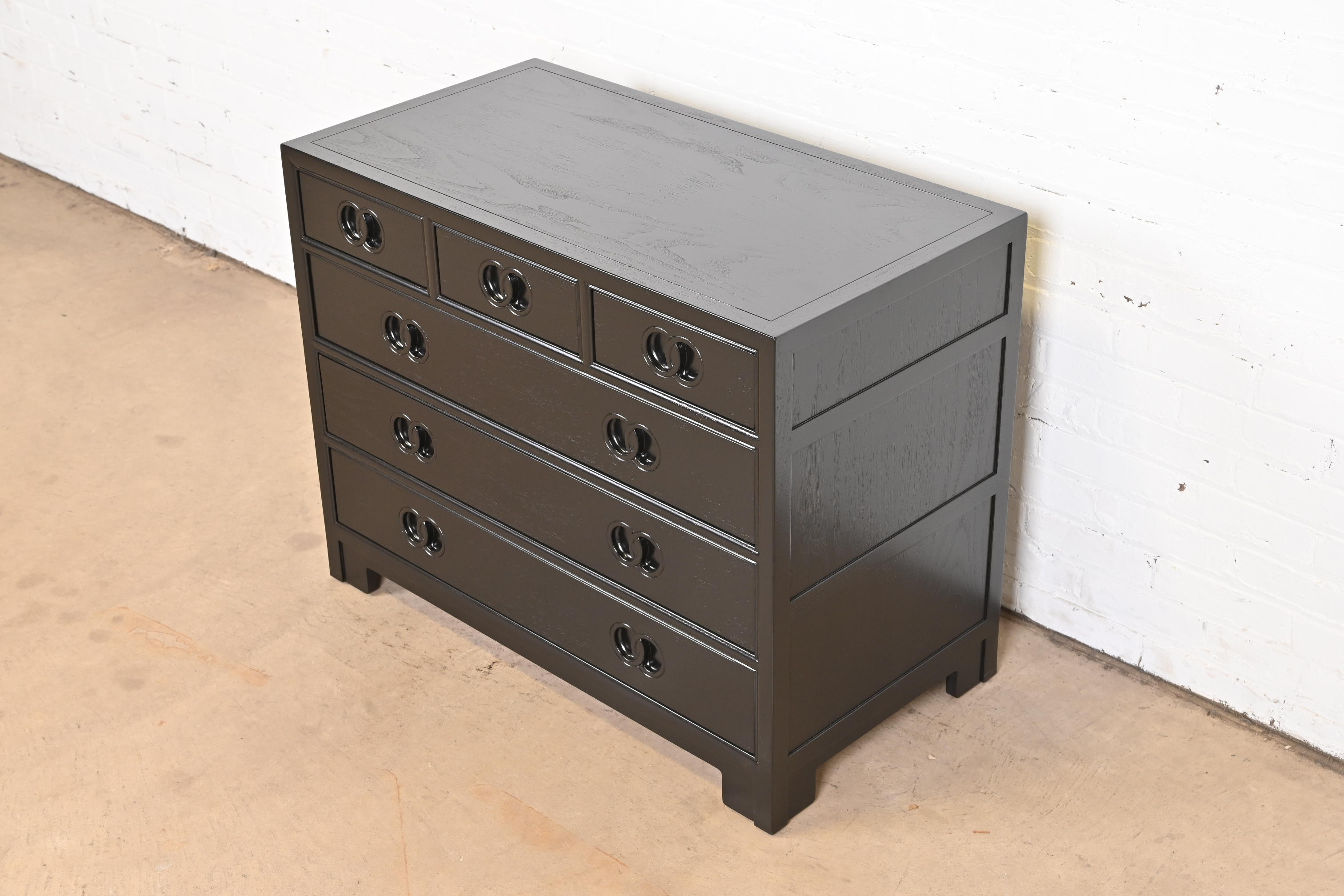 Michael Taylor for Baker Far East Collection Black Lacquered Dresser Chest, Newly Refinished - Image 3