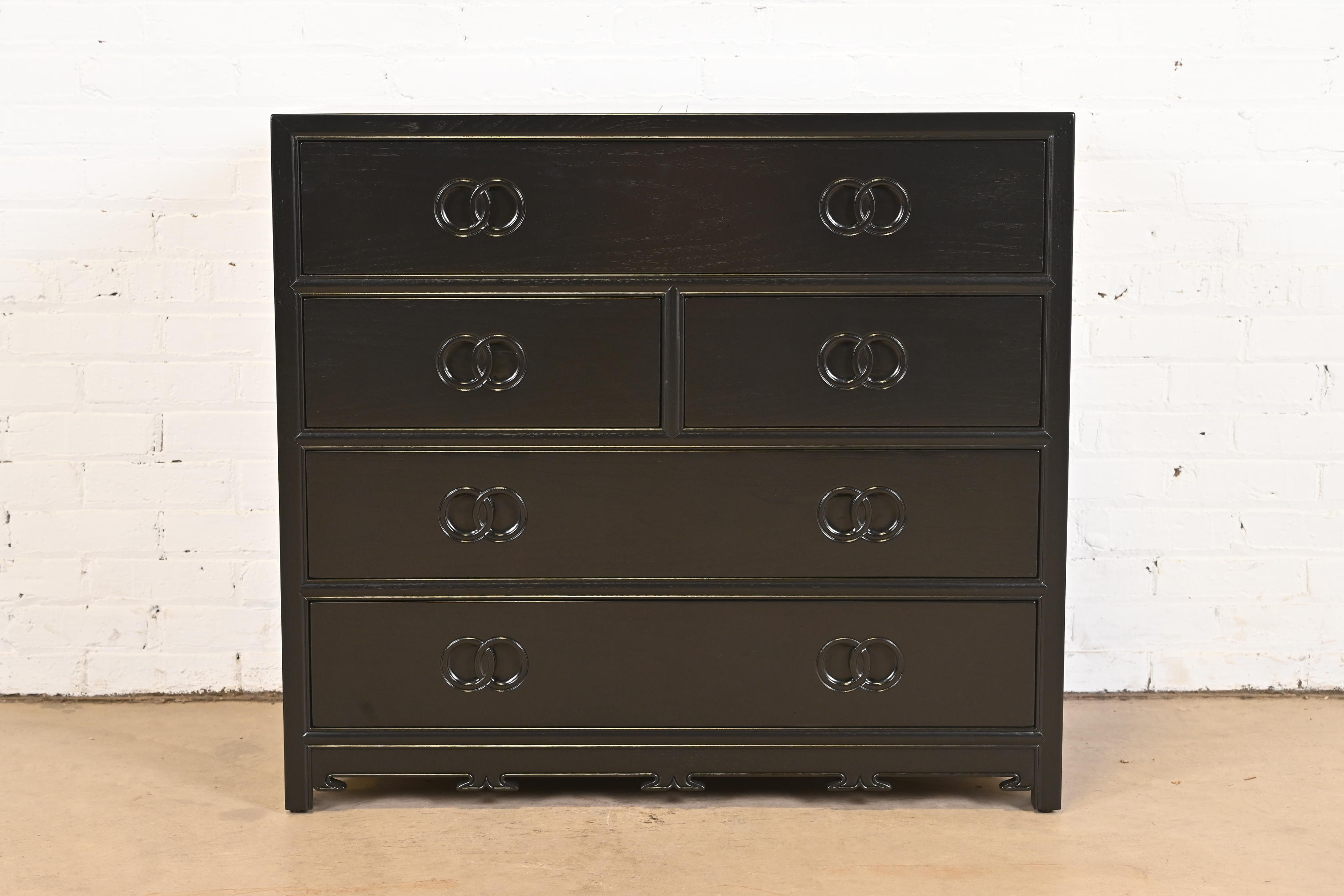 Michael Taylor for Baker Far East Collection Black Lacquered Dresser Chest, Newly Refinished