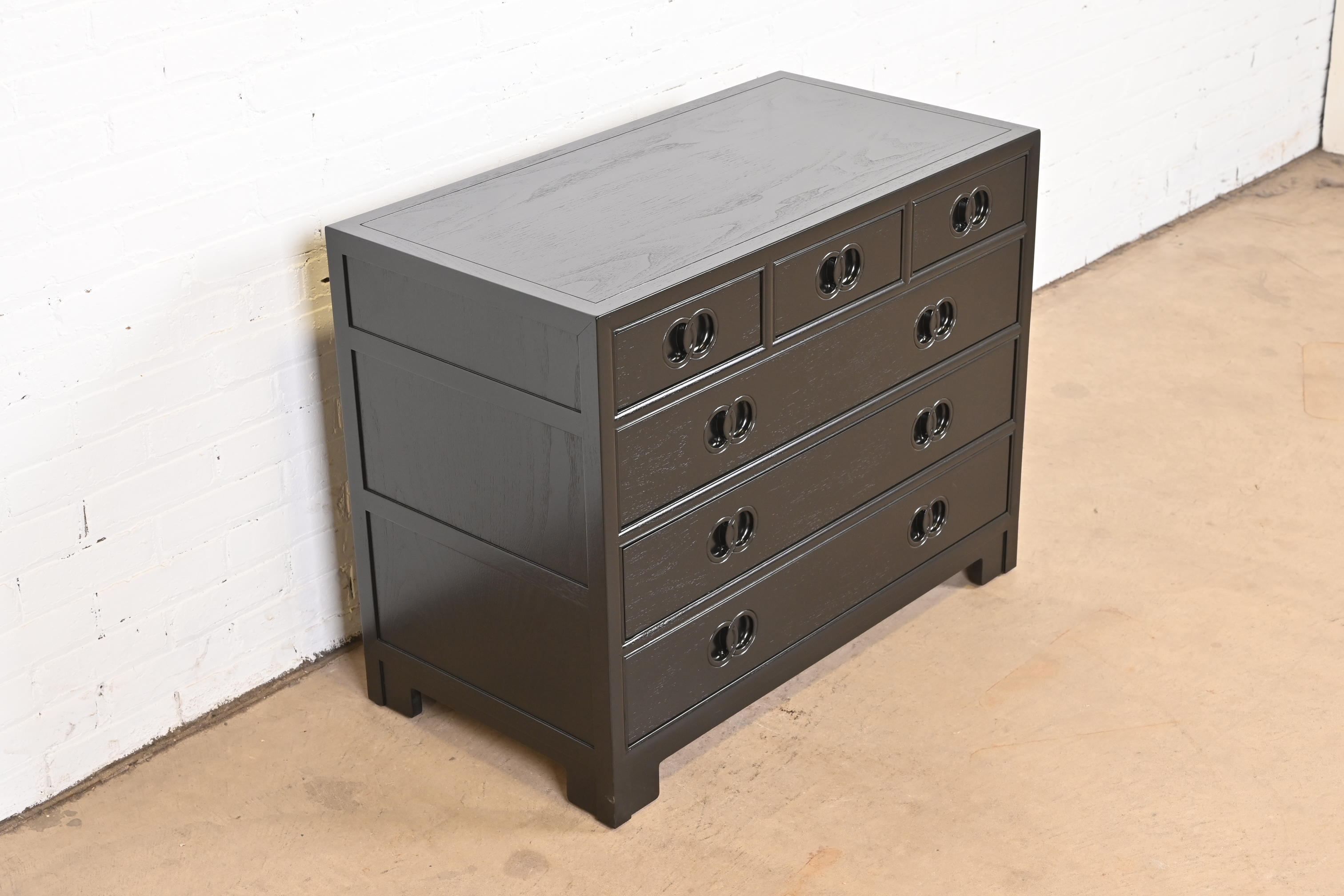 Michael Taylor for Baker Far East Collection Black Lacquered Dresser Chest, Newly Refinished - Image 6