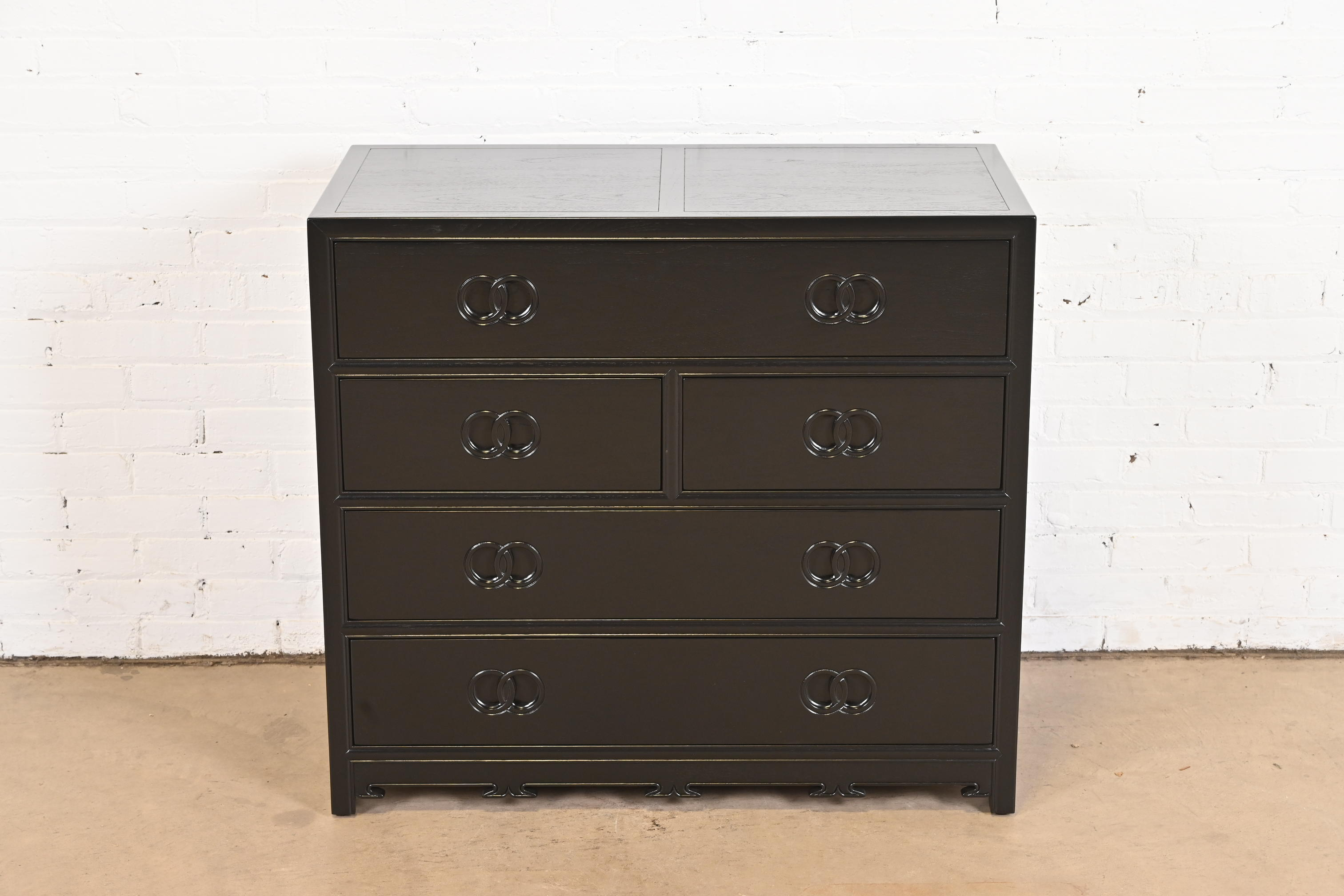 Michael Taylor for Baker Far East Collection Black Lacquered Dresser Chest, Newly Refinished - Image 2