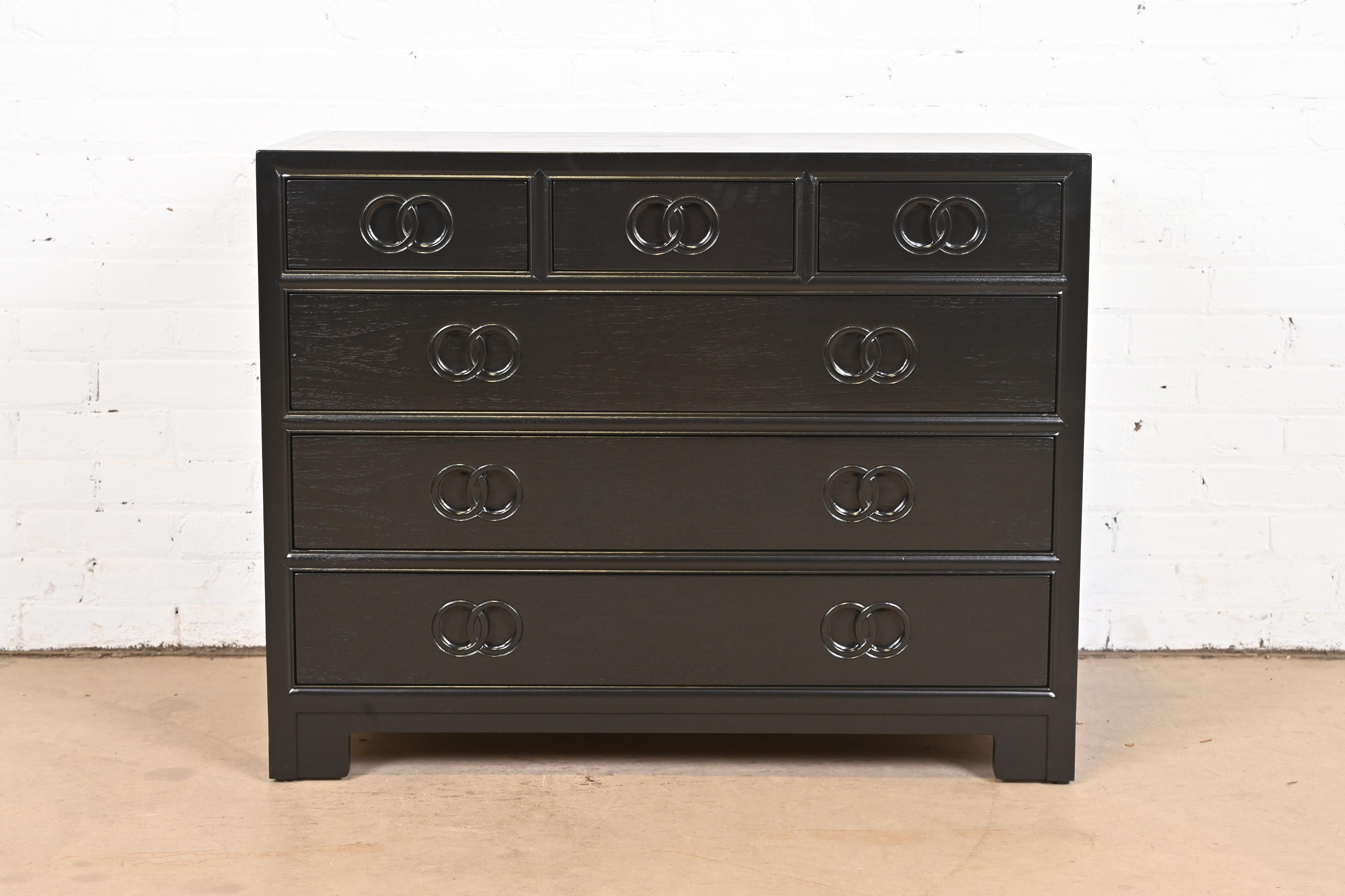 Michael Taylor for Baker Far East Collection Black Lacquered Dresser Chest, Newly Refinished