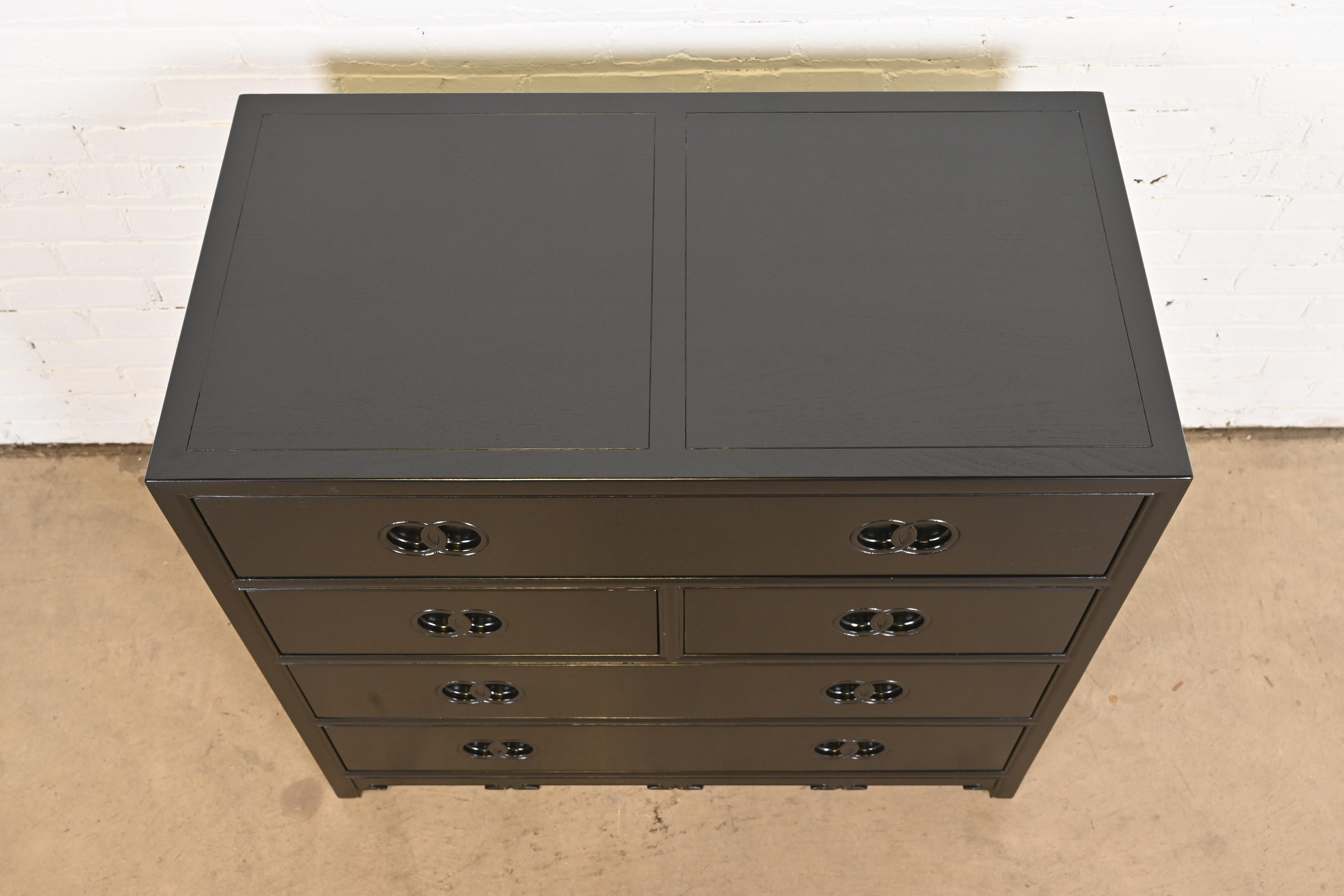 Michael Taylor for Baker Far East Collection Black Lacquered Dresser Chest, Newly Refinished - Image 10