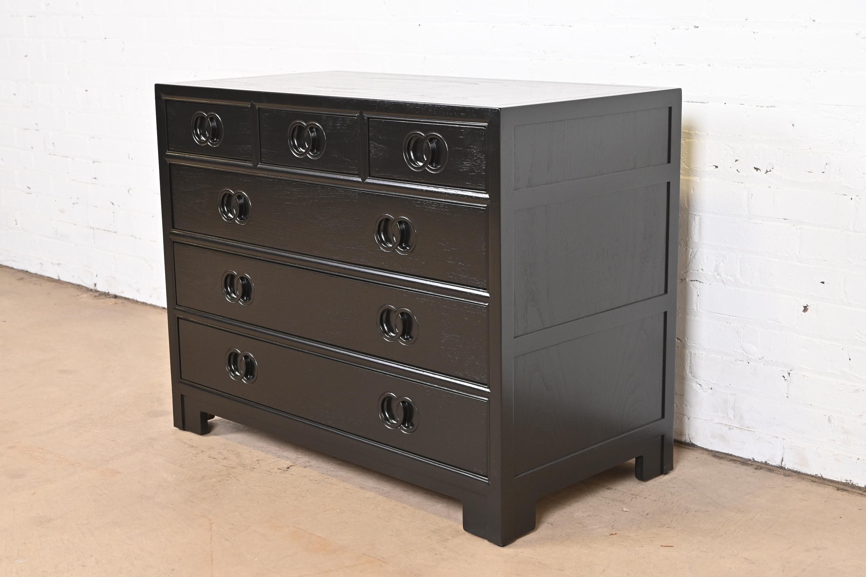 Michael Taylor for Baker Far East Collection Black Lacquered Dresser Chest, Newly Refinished - Image 2