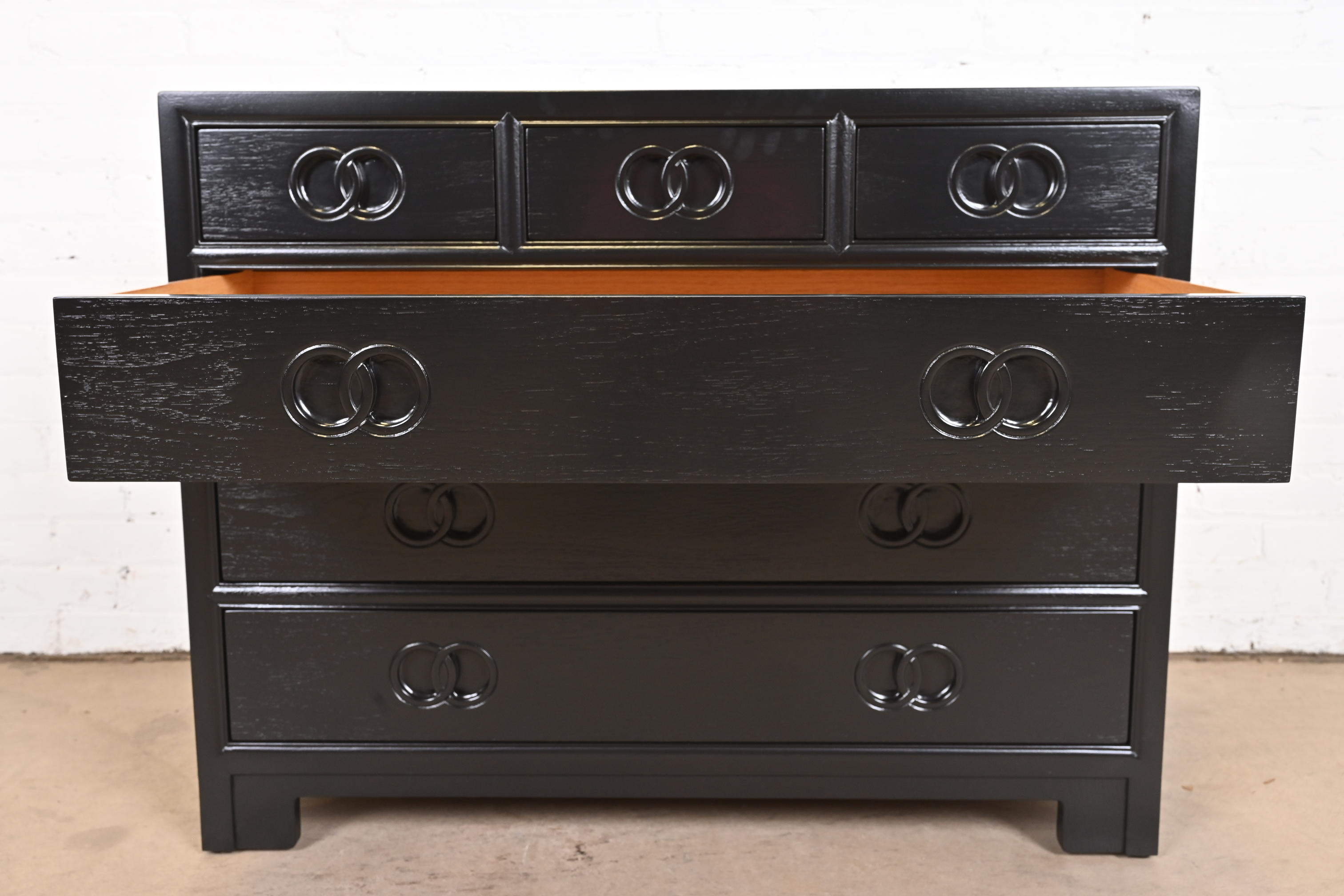 Michael Taylor for Baker Far East Collection Black Lacquered Dresser Chest, Newly Refinished - Image 7