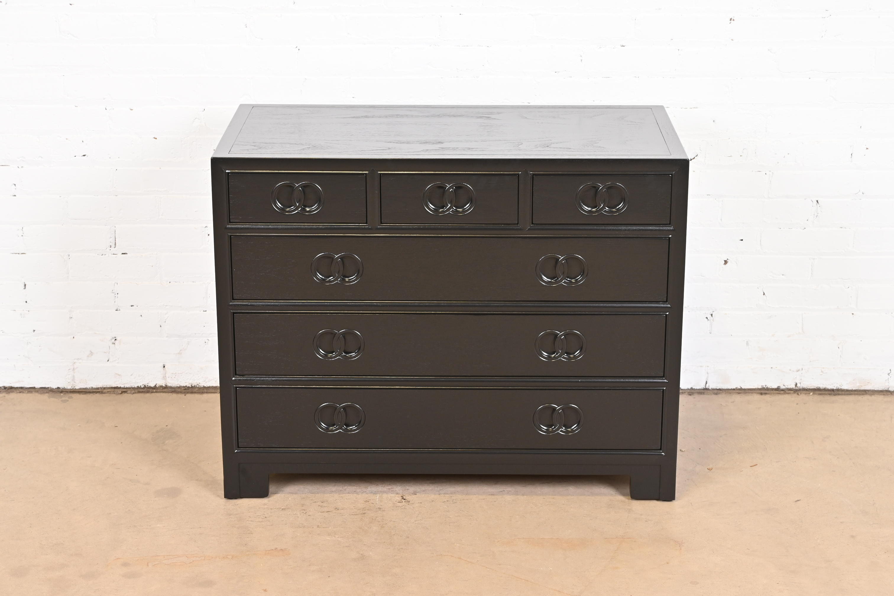 Michael Taylor for Baker Far East Collection Black Lacquered Dresser Chest, Newly Refinished - Image 4