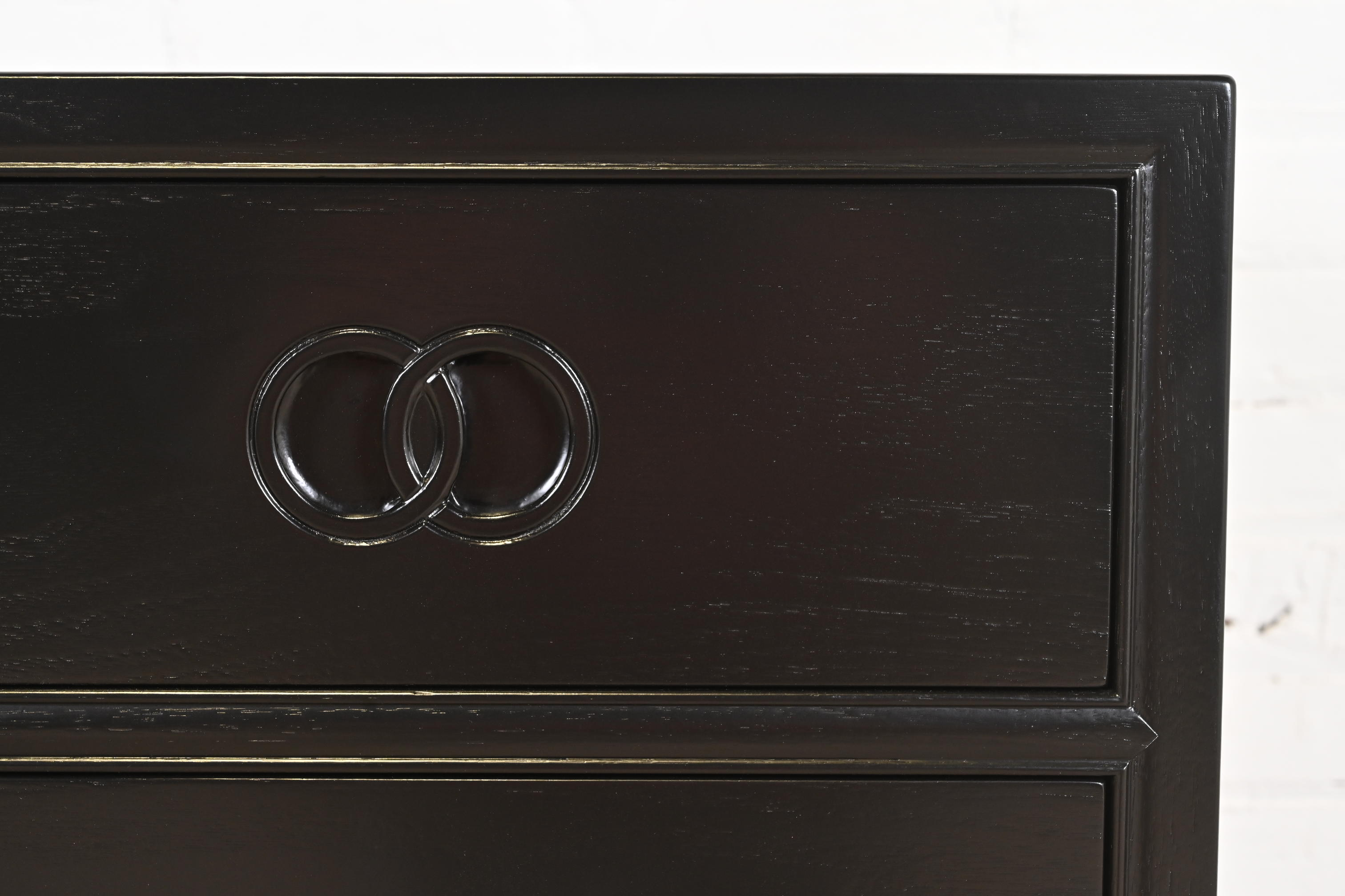 Michael Taylor for Baker Far East Collection Black Lacquered Dresser Chest, Newly Refinished - Image 8