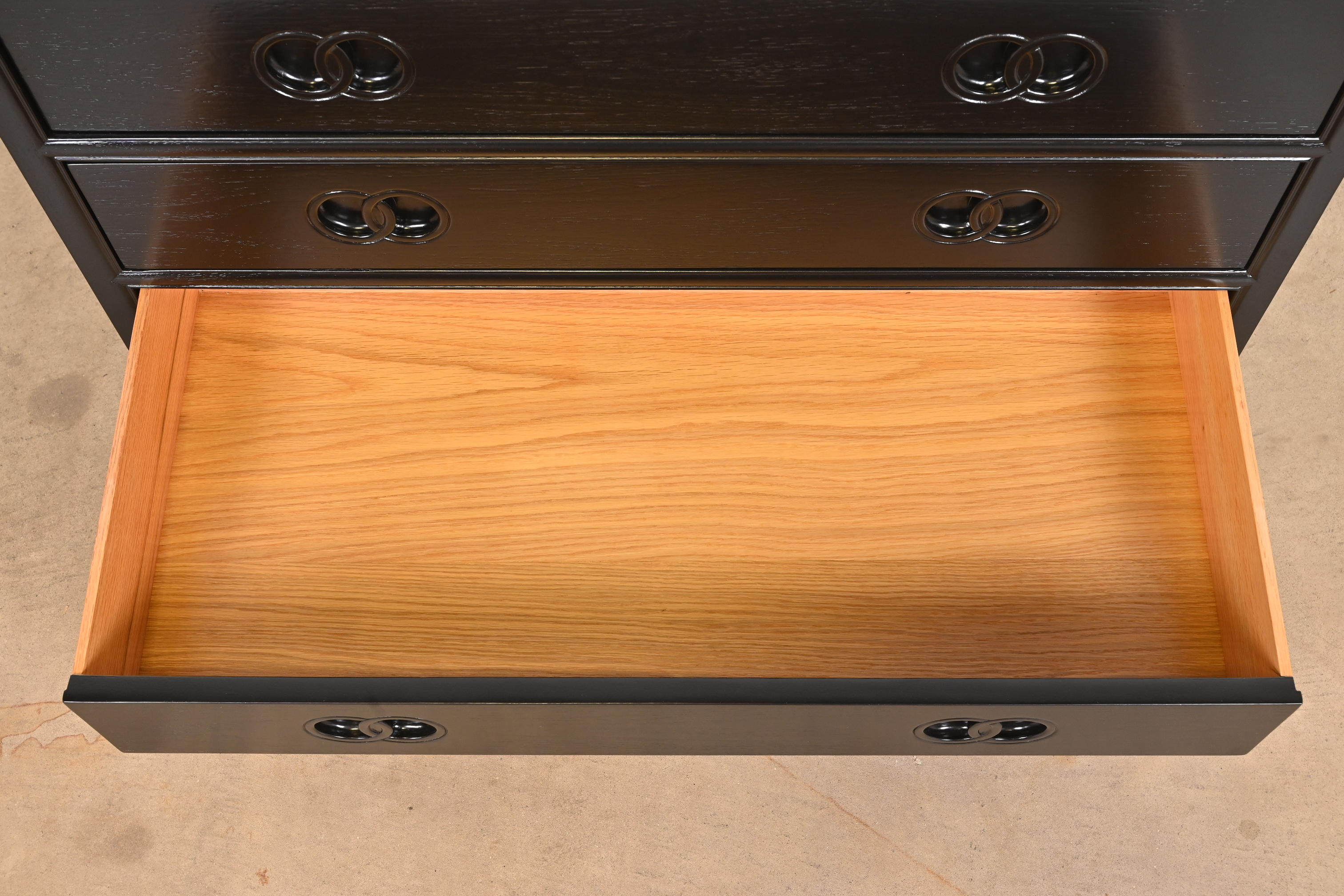 Michael Taylor for Baker Far East Collection Black Lacquered Dresser Chest, Newly Refinished - Image 9