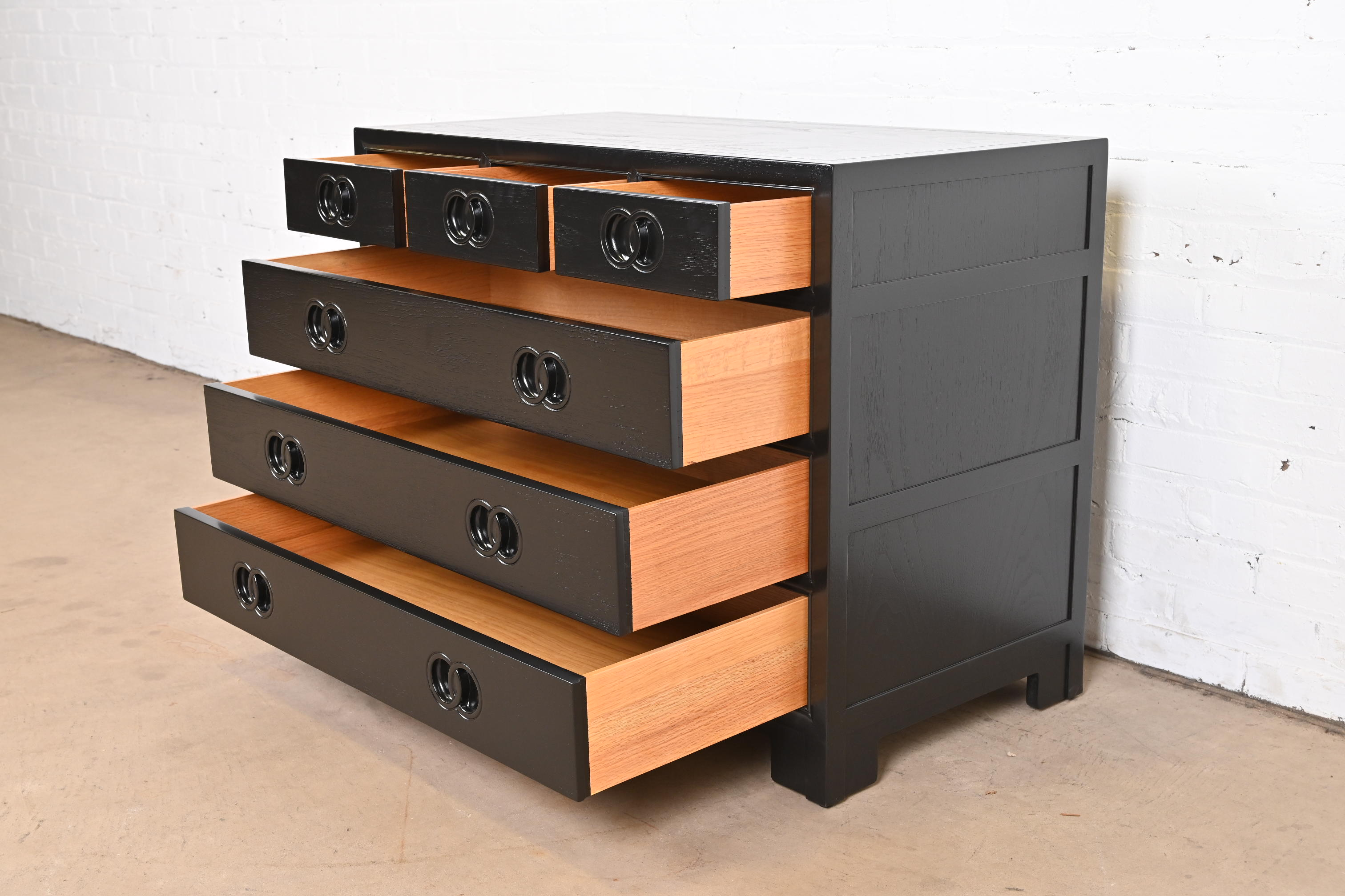 Michael Taylor for Baker Far East Collection Black Lacquered Dresser Chest, Newly Refinished - Image 8