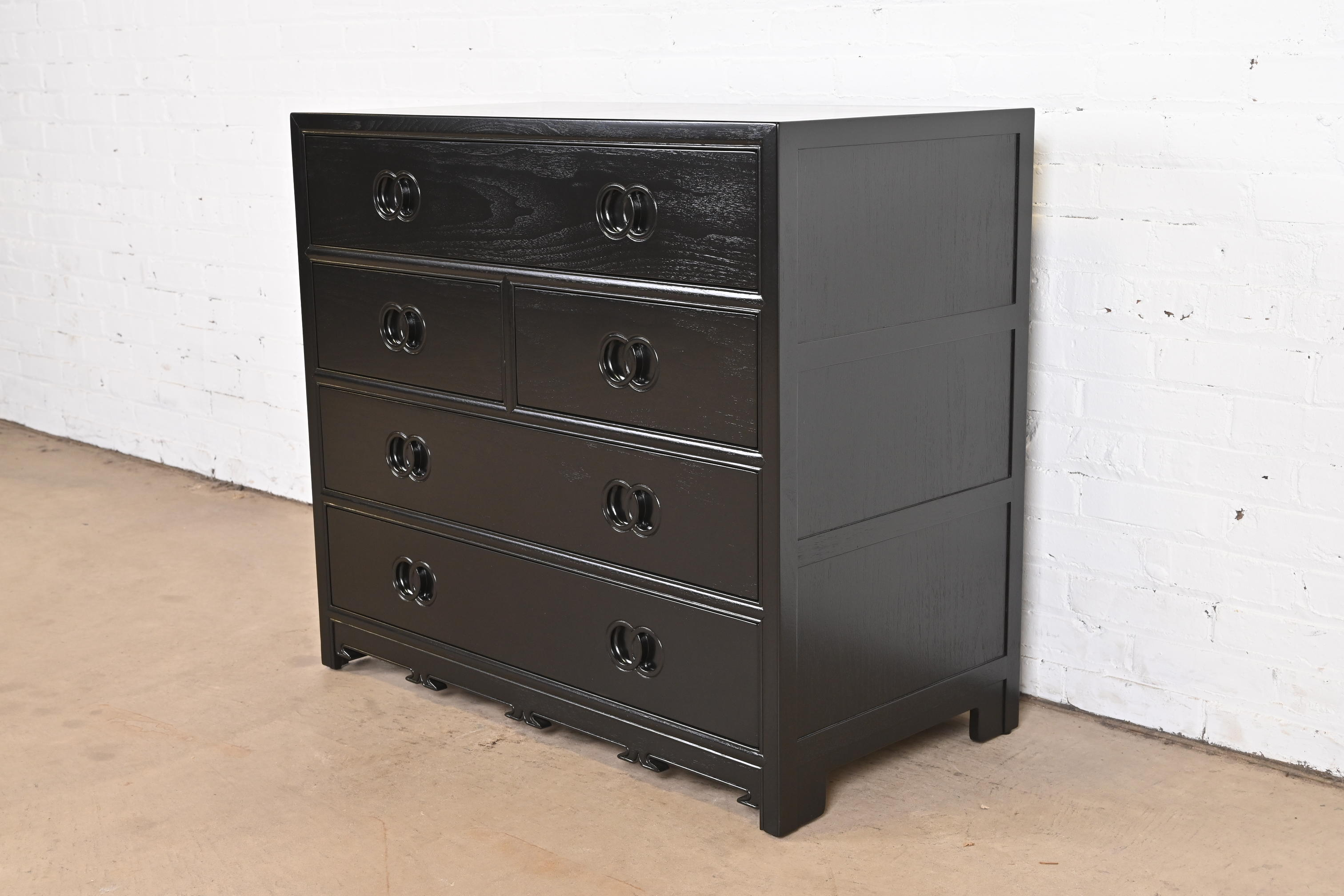Michael Taylor for Baker Far East Collection Black Lacquered Dresser Chest, Newly Refinished - Image 3
