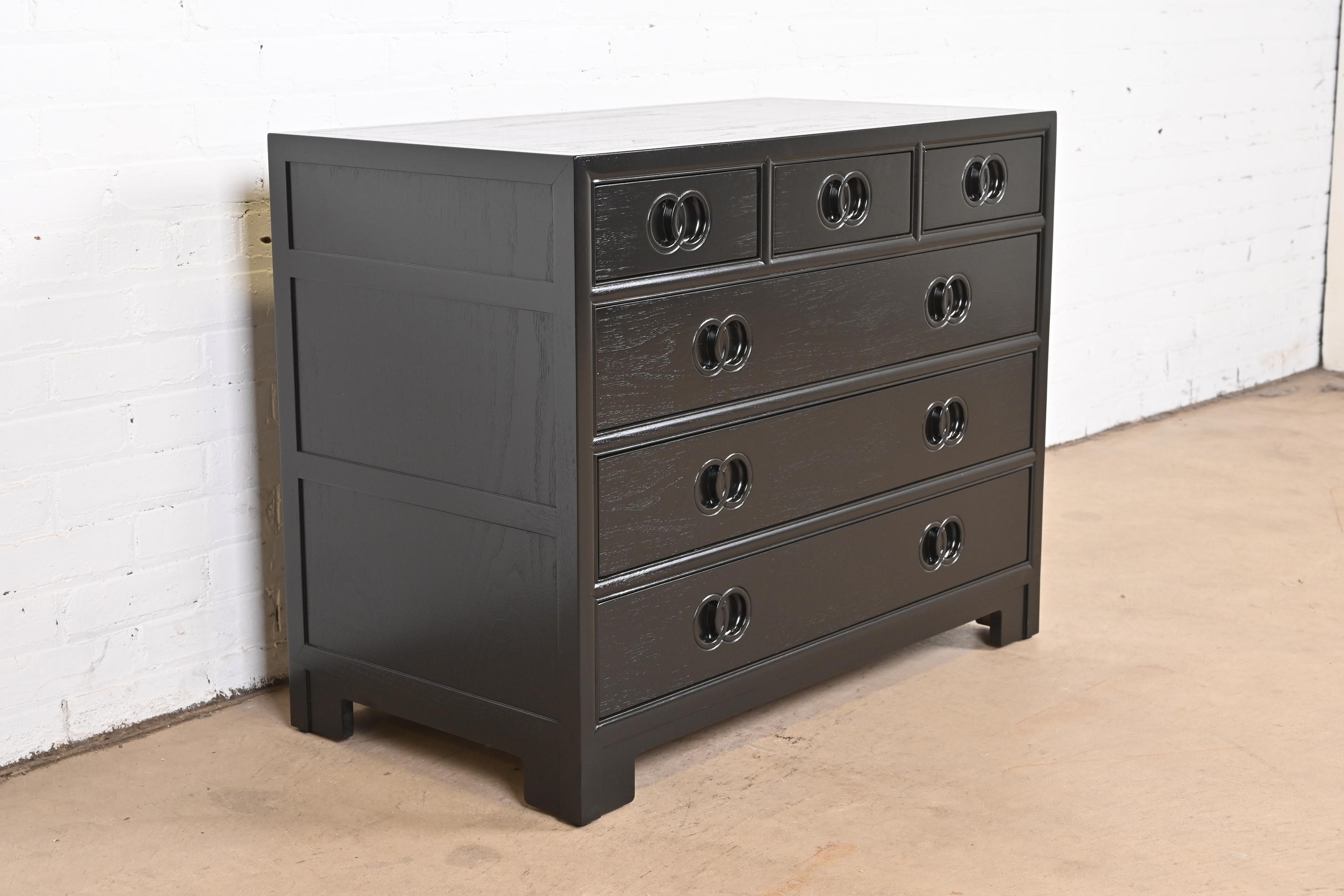 Michael Taylor for Baker Far East Collection Black Lacquered Dresser Chest, Newly Refinished - Image 5