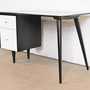 Paul McCobb Planner Group Black and White Lacquered Writing Desk, Newly Refinished