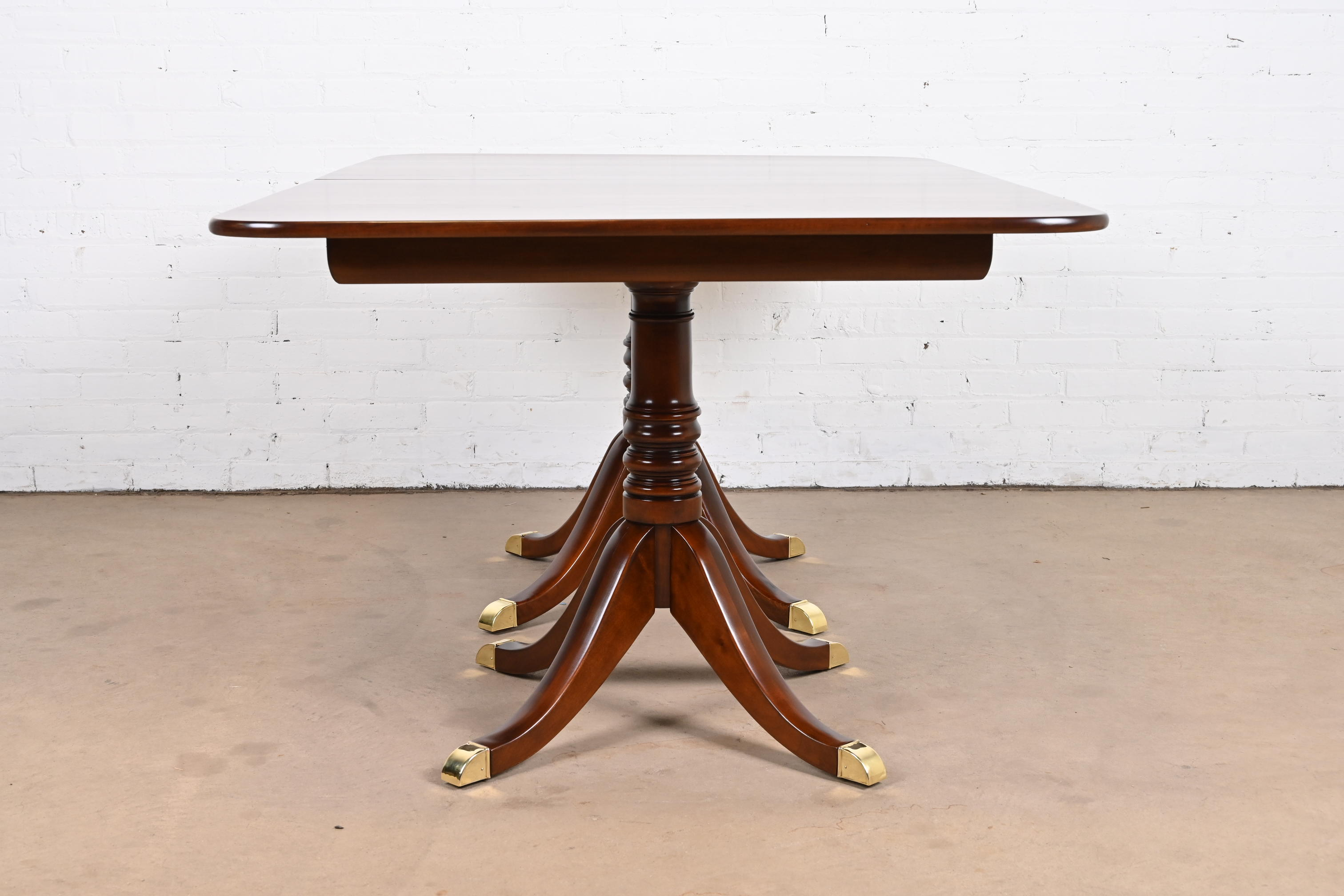 Stickley Georgian Cherry Wood Double Pedestal Extension Dining Table, Newly Refinished - Image 11