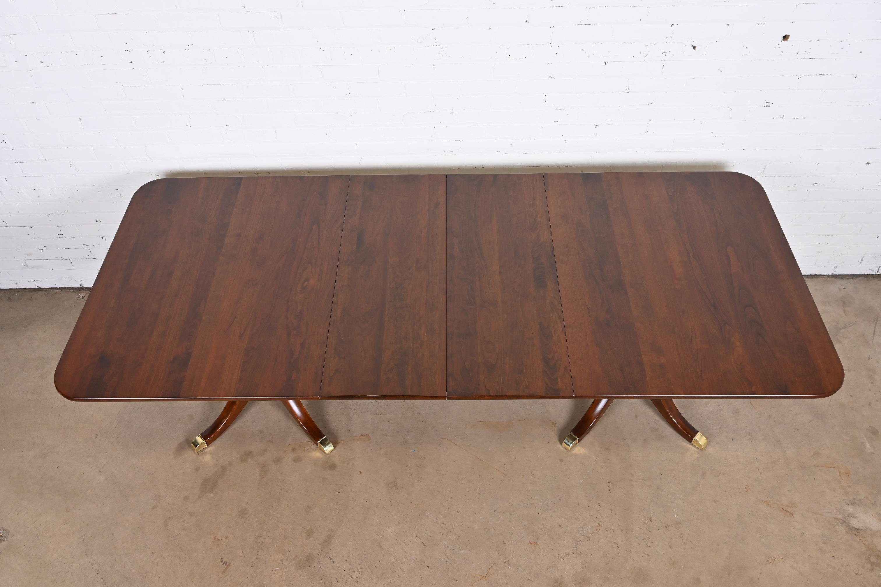 Stickley Georgian Cherry Wood Double Pedestal Extension Dining Table, Newly Refinished - Image 6