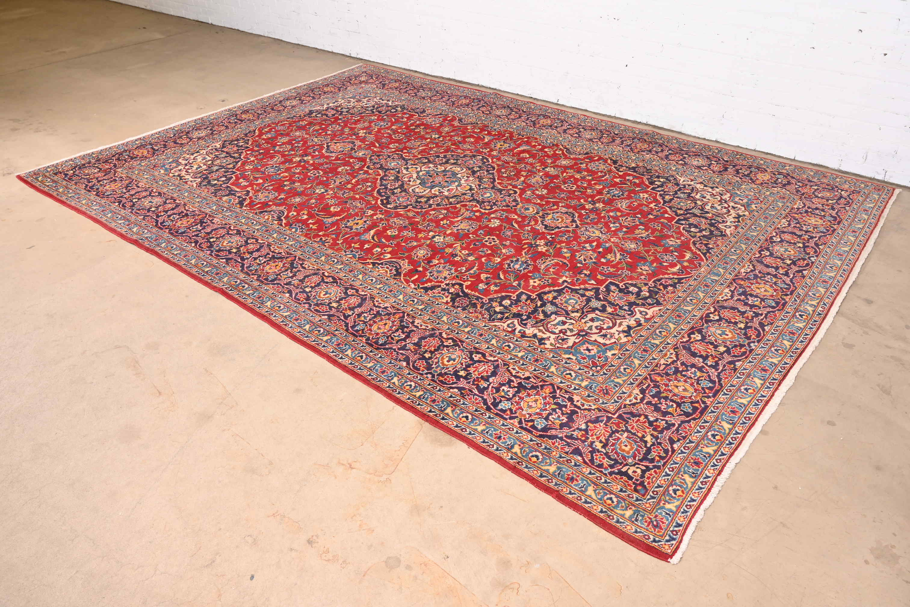 Vintage Hand-Knotted Persian Kashan Room Size Wool Area Rug - Image 2