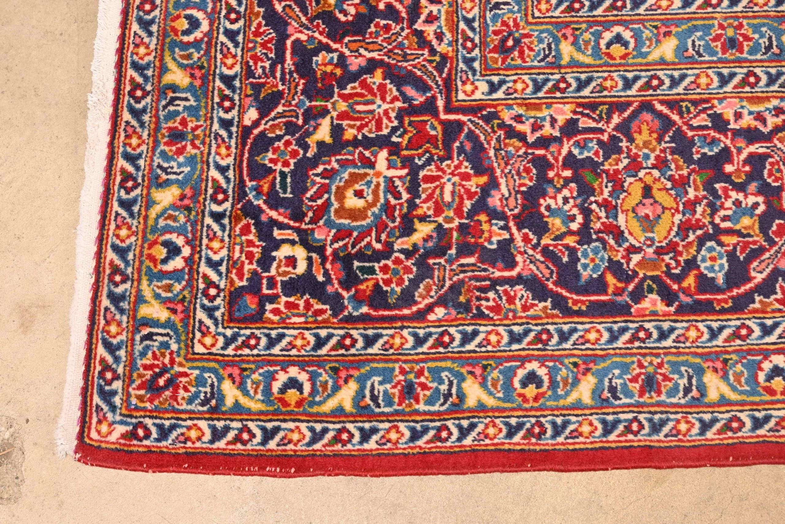 Vintage Hand-Knotted Persian Kashan Room Size Wool Area Rug - Image 5