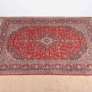 Vintage Hand-Knotted Persian Kashan Room Size Wool Area Rug