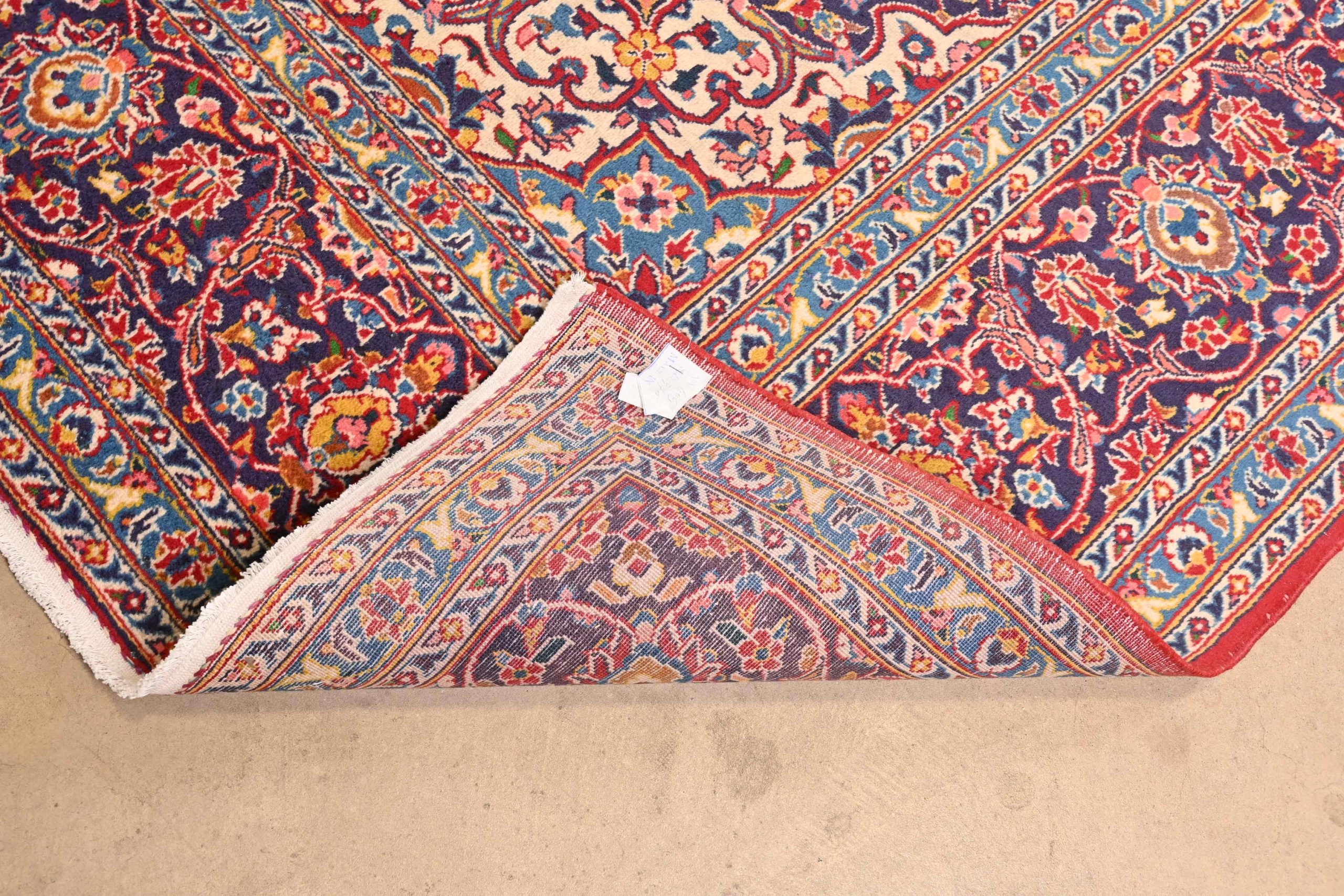 Vintage Hand-Knotted Persian Kashan Room Size Wool Area Rug - Image 8