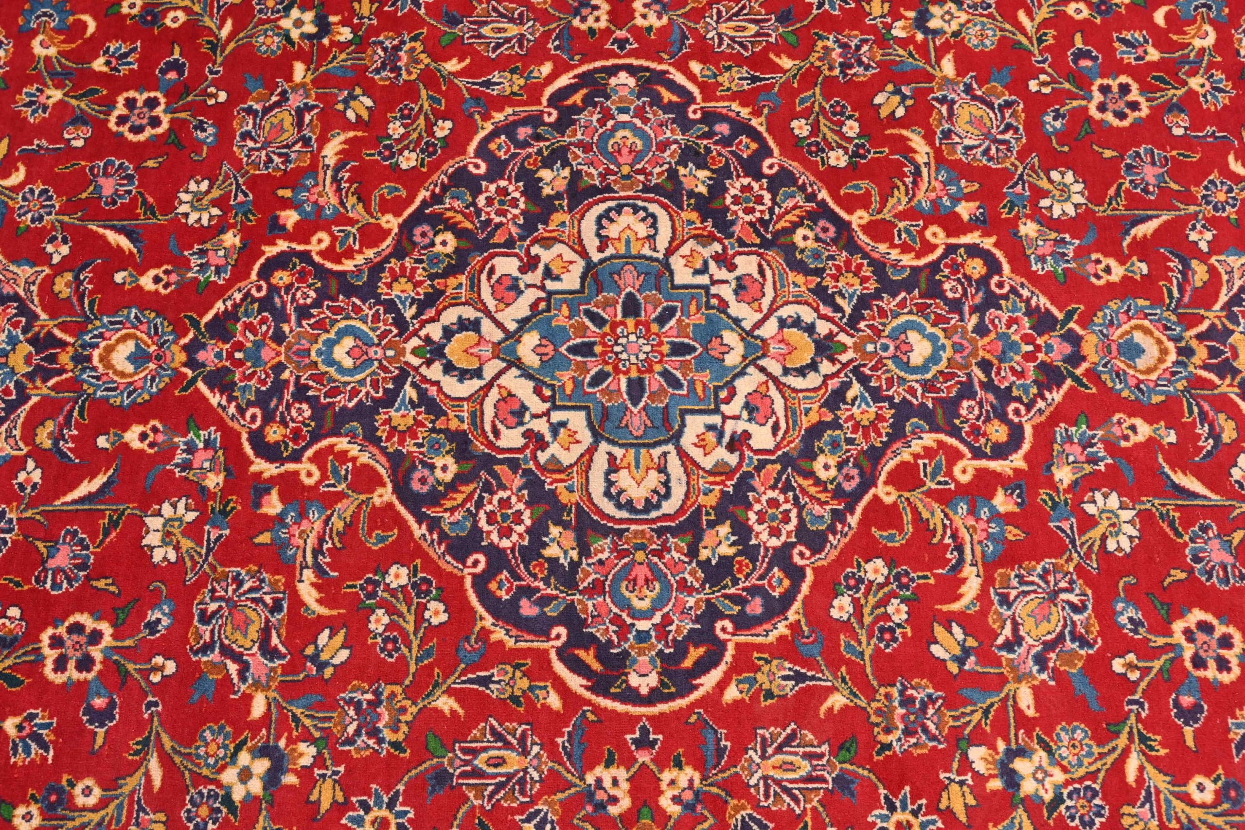 Vintage Hand-Knotted Persian Kashan Room Size Wool Area Rug - Image 4