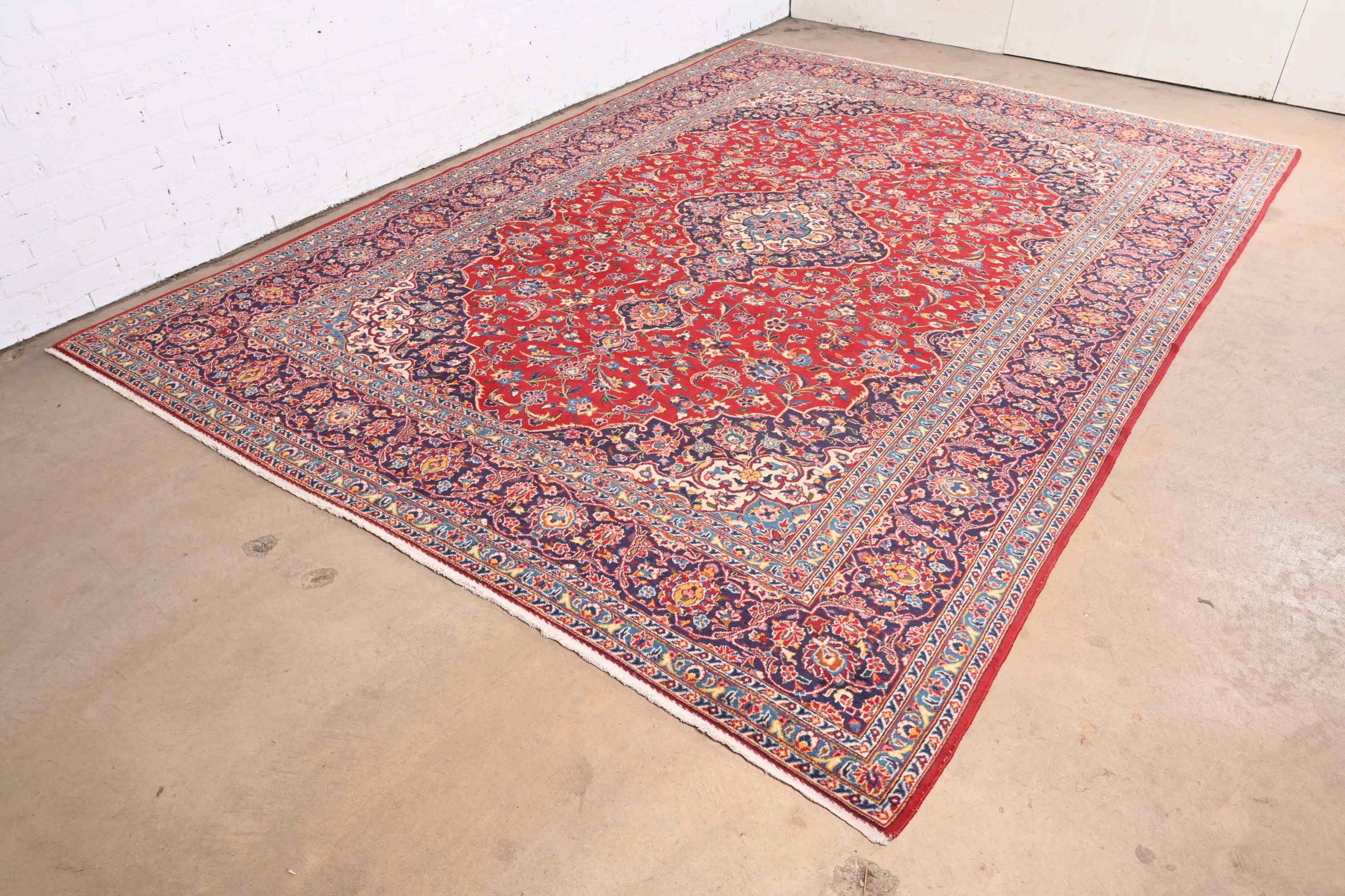 Vintage Hand-Knotted Persian Kashan Room Size Wool Area Rug - Image 3