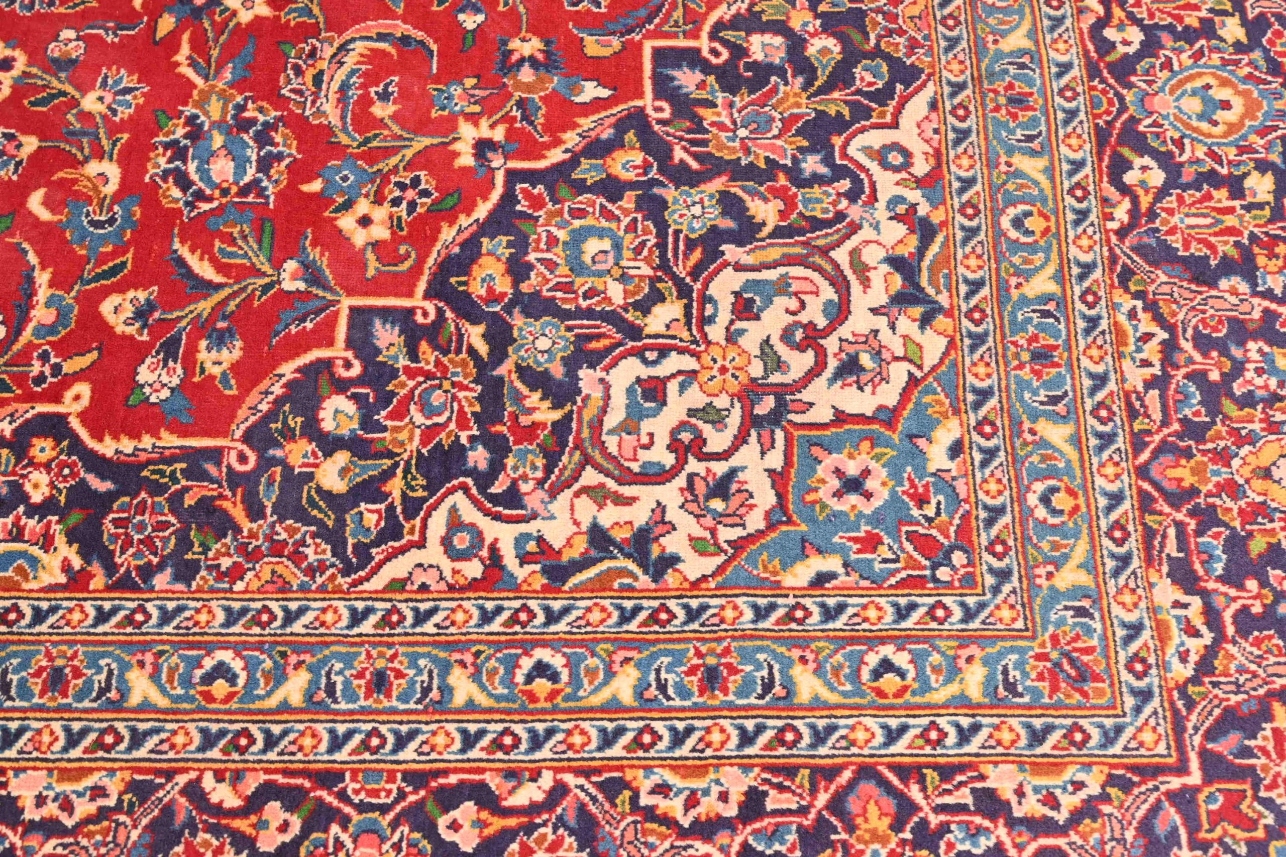 Vintage Hand-Knotted Persian Kashan Room Size Wool Area Rug - Image 6