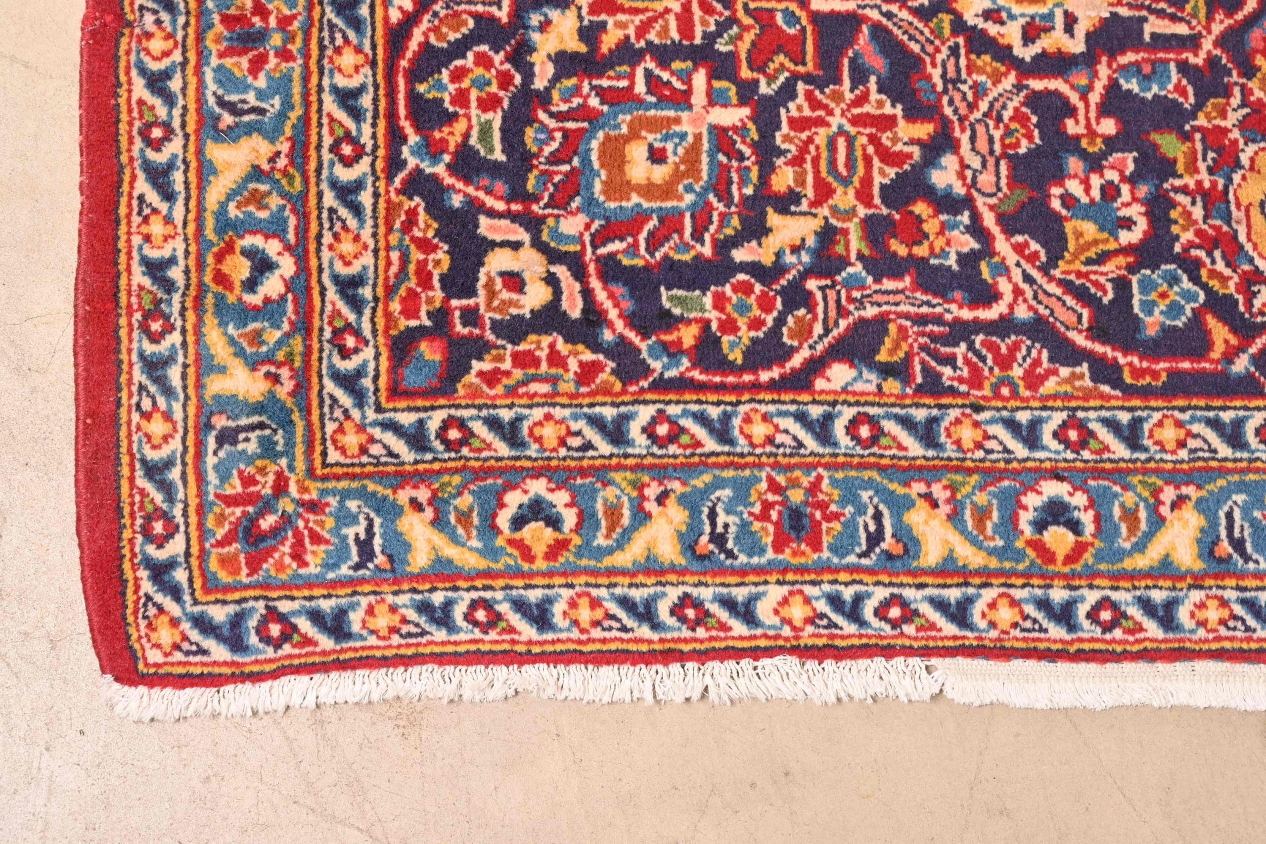 Vintage Hand-Knotted Persian Kashan Room Size Wool Area Rug - Image 7