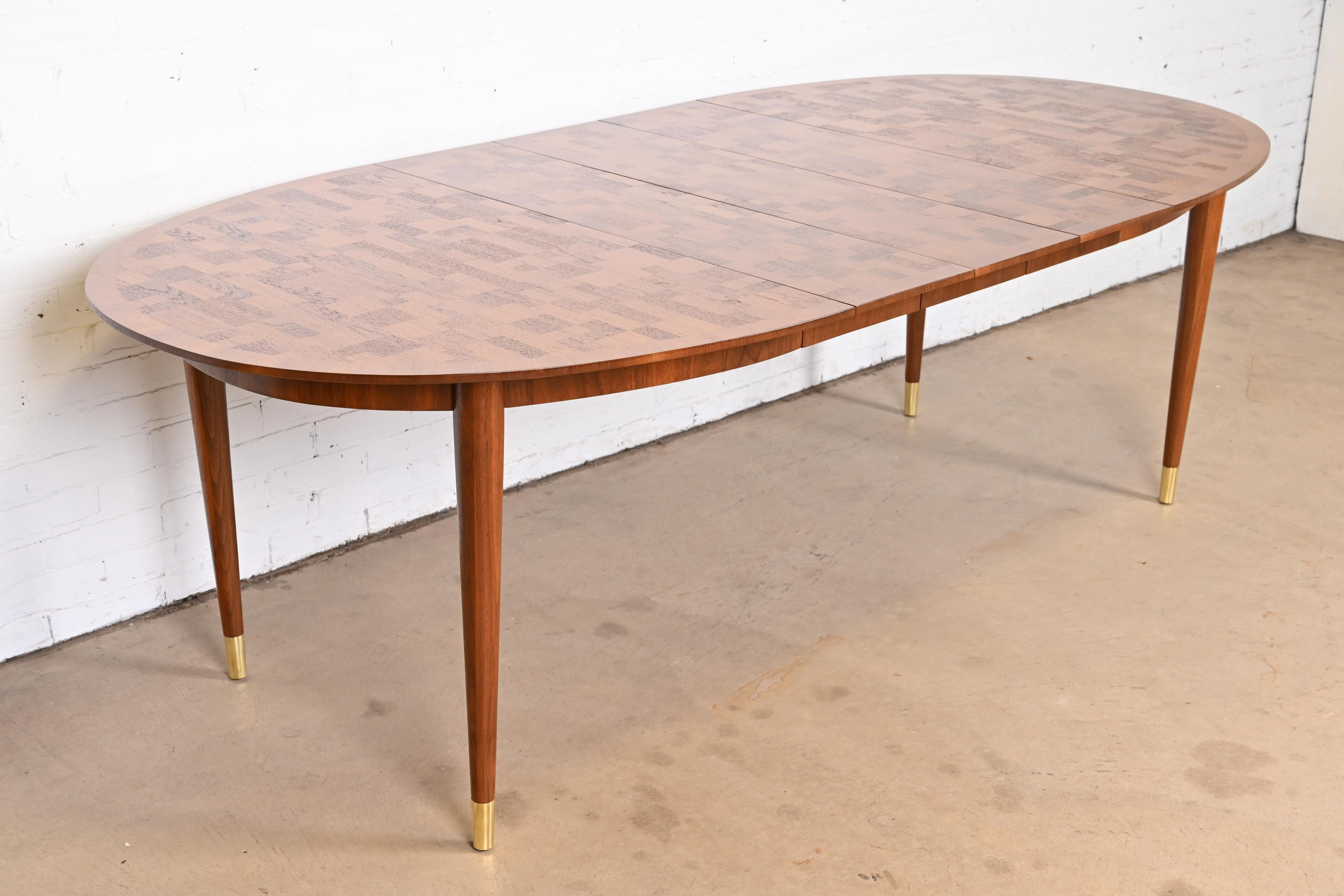 Bert England for Johnson Furniture Patchwork Walnut Extension Dining Table, Newly Refinished - Image 5