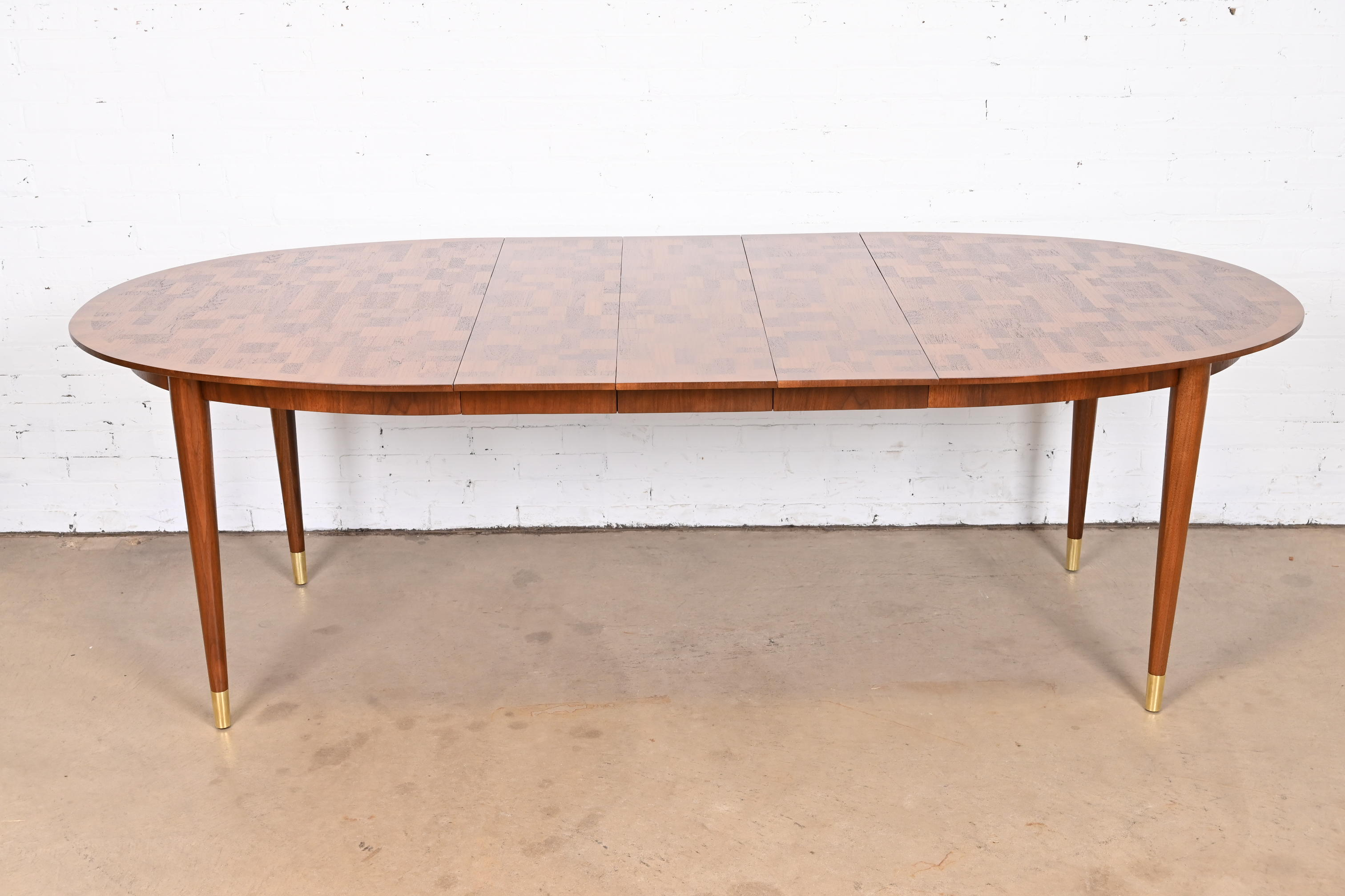 Bert England for Johnson Furniture Patchwork Walnut Extension Dining Table, Newly Refinished