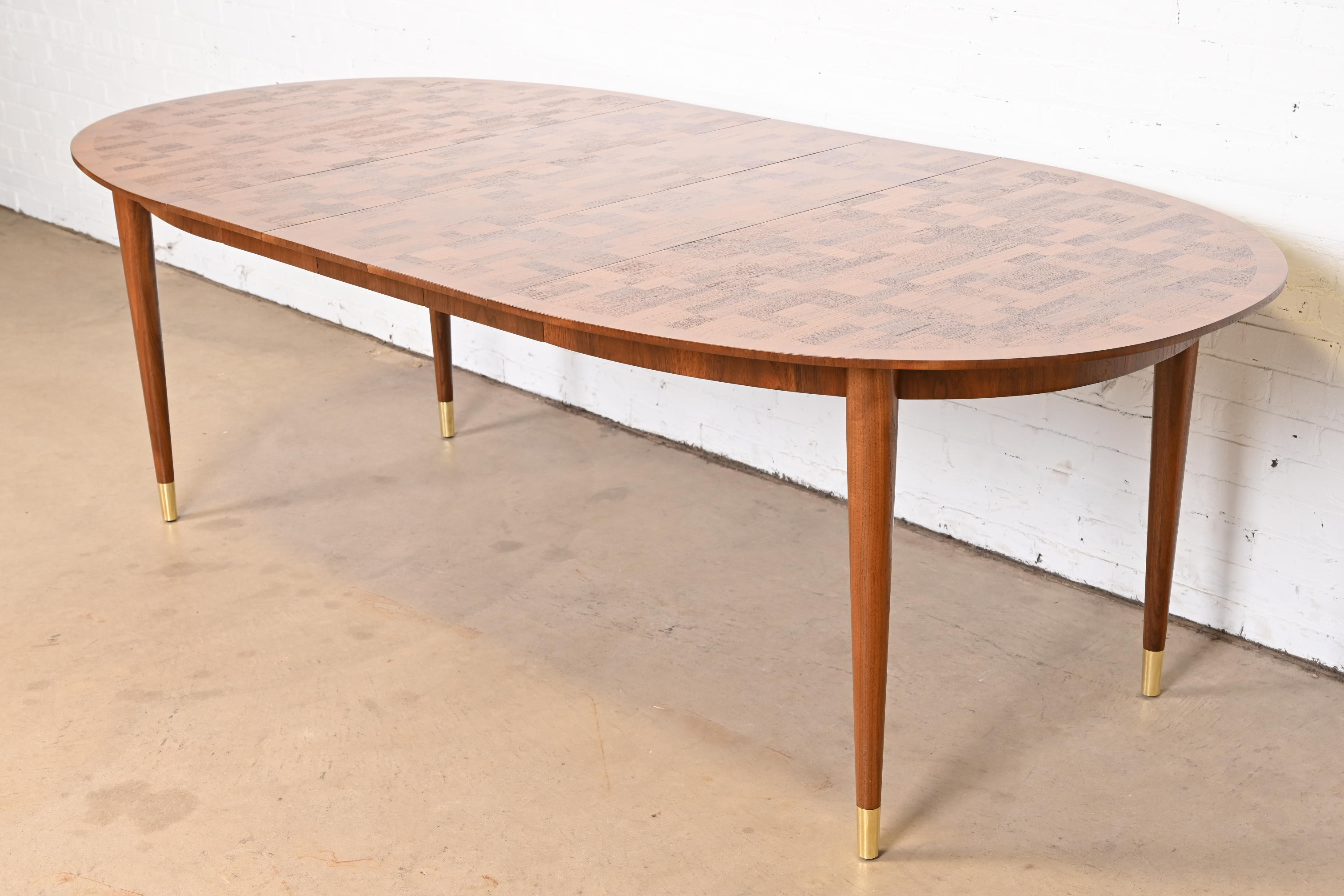 Bert England for Johnson Furniture Patchwork Walnut Extension Dining Table, Newly Refinished - Image 3