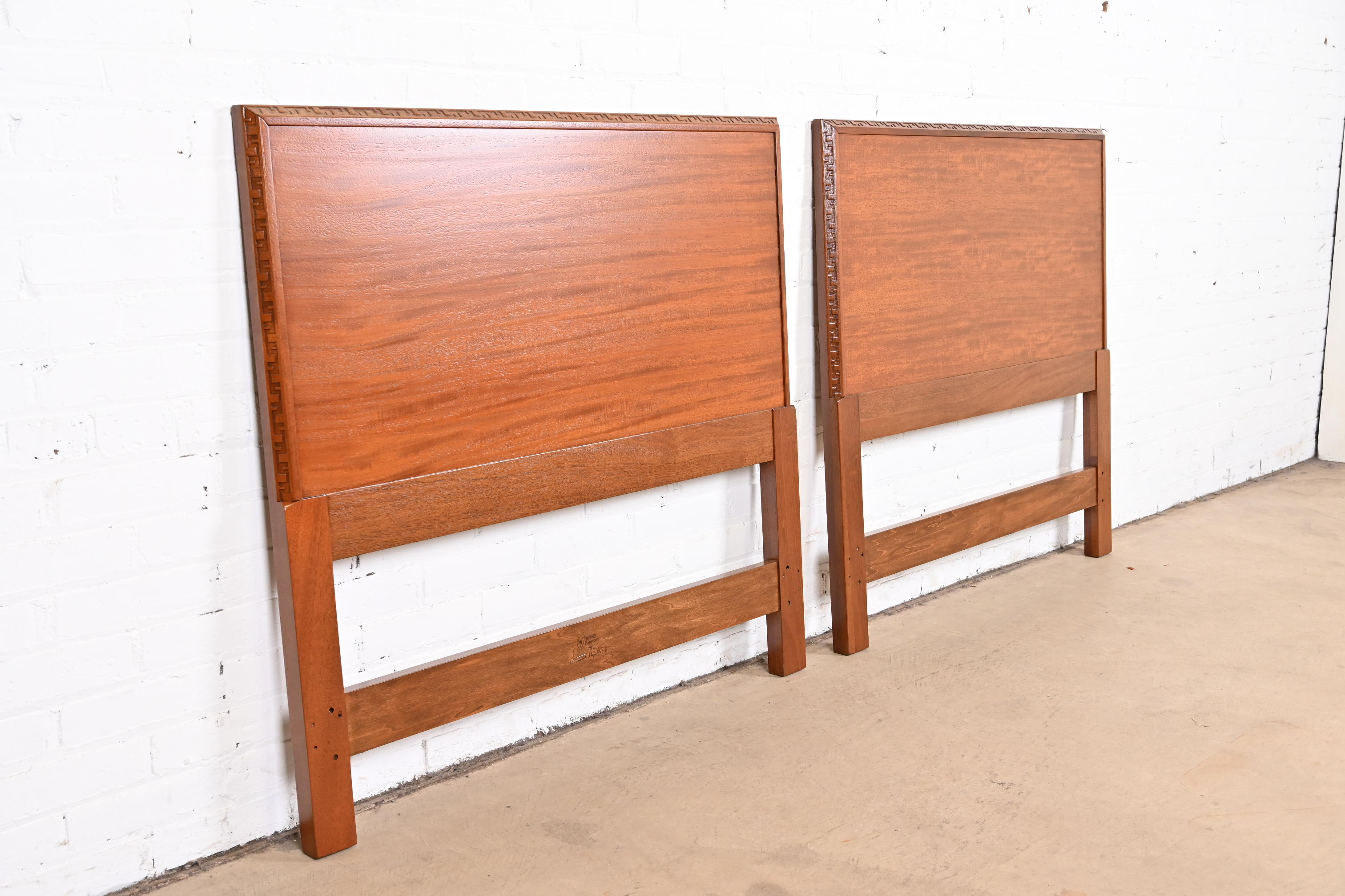 Frank Lloyd Wright Taliesin Mahogany Twin Headboards, Newly Restored - Image 5