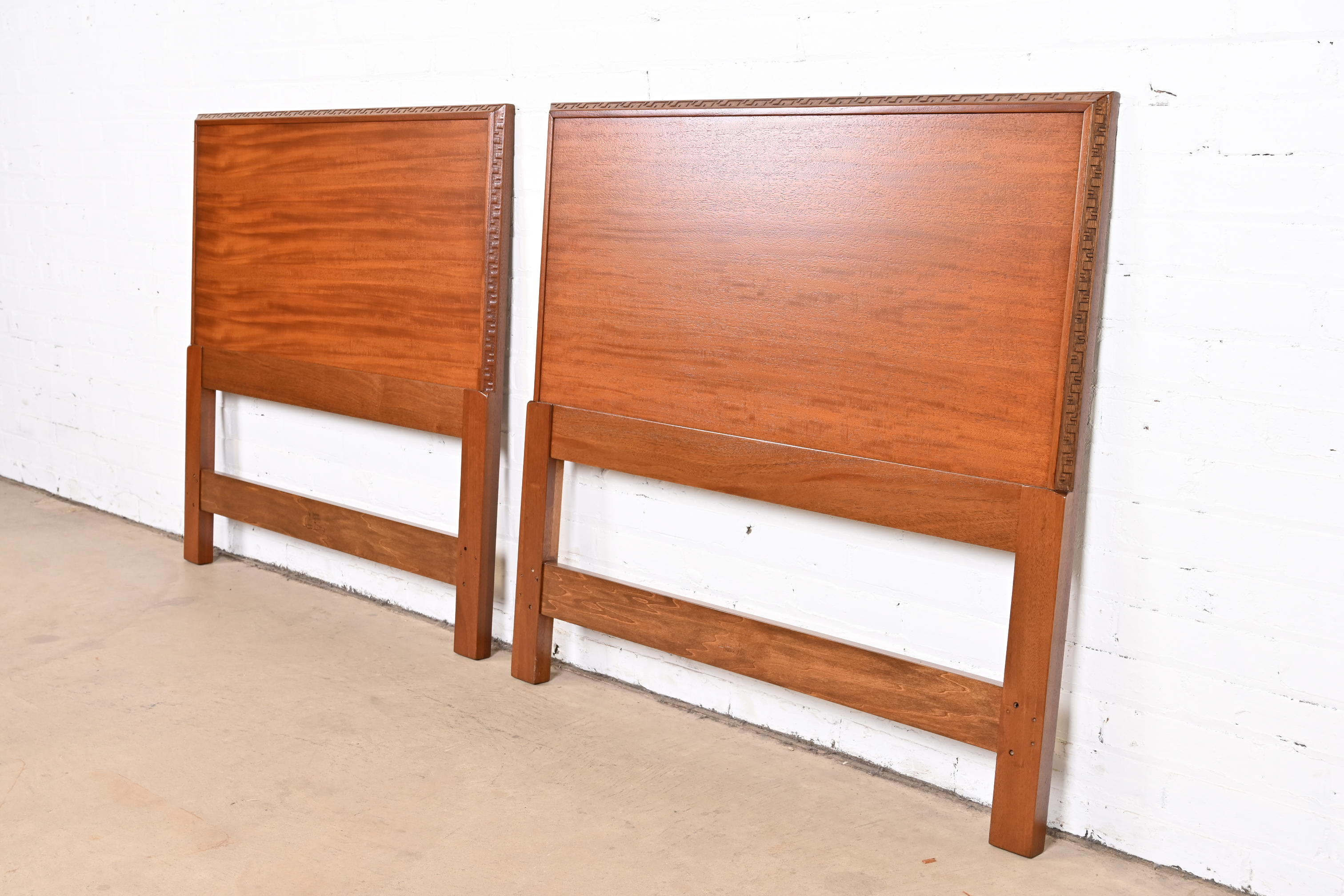 Frank Lloyd Wright Taliesin Mahogany Twin Headboards, Newly Restored - Image 2